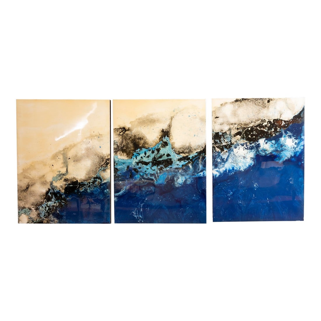 Original Matt Esparza Set of 3 Paintings - Acrylic on Board, Gloss Varnish: Transform your living space into a coastal oasis with this stunning Original Matt Esparza Set of 3 Paintings - Acrylic on Board, Gloss Varnish paintings. Featuring a mesmerizing depiction of ocean