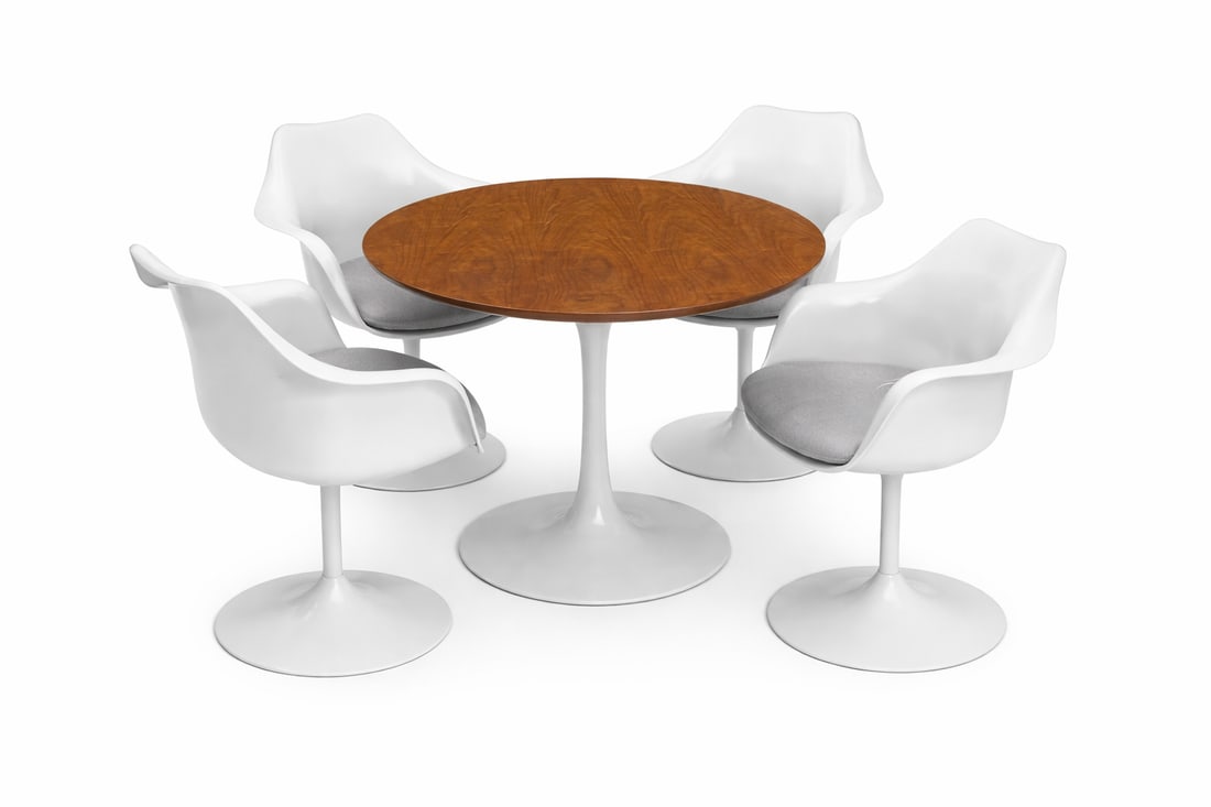 Mid-Century Modern Tulip Dining Set Â· 4 White Tulip Chairs + Oval Pedestal Table - 2