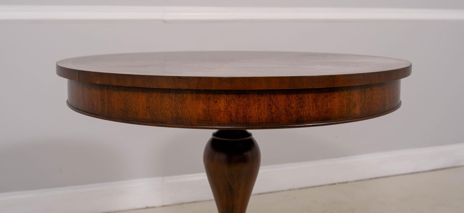 Maitland Smith Round Mahogany Pedestal Lamp Table - 3