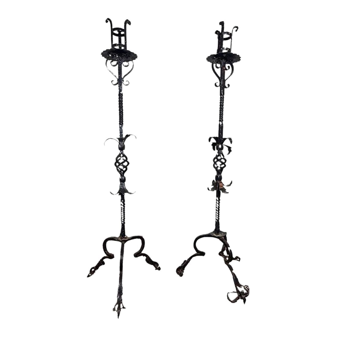 Antique Wrought Iron Floor Candelabras - Holds One Pillar Candle - Set of 2 (1 of 11)
