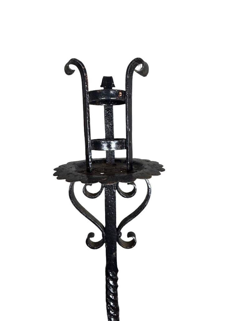 Antique Wrought Iron Floor Candelabras - Holds One Pillar Candle - Set of 2 - 2