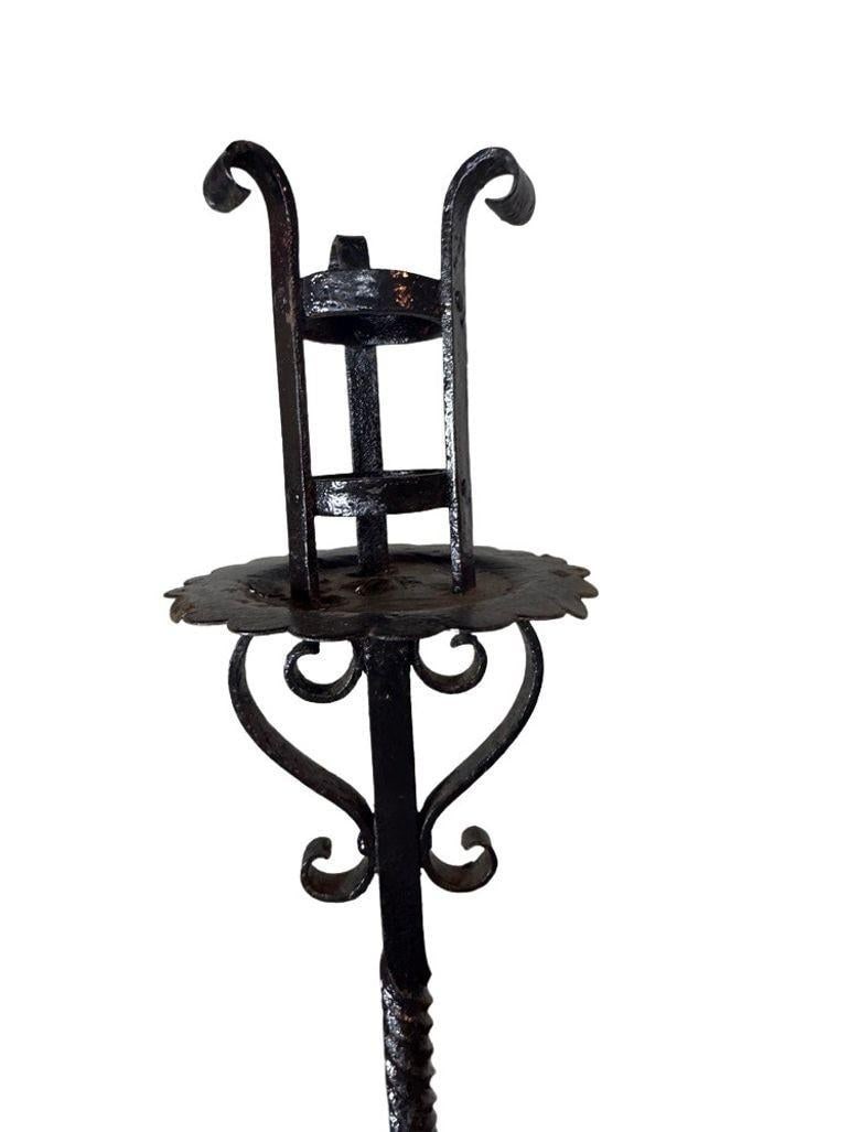 Antique Wrought Iron Floor Candelabras - Holds One Pillar Candle - Set of 2 - 3