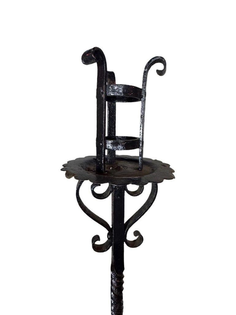 Antique Wrought Iron Floor Candelabras - Holds One Pillar Candle - Set of 2 - 4