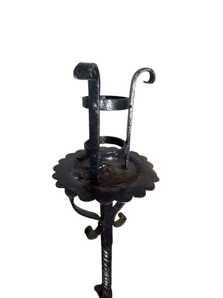 Antique Wrought Iron Floor Candelabras - Holds One Pillar Candle - Set of 2 - 8