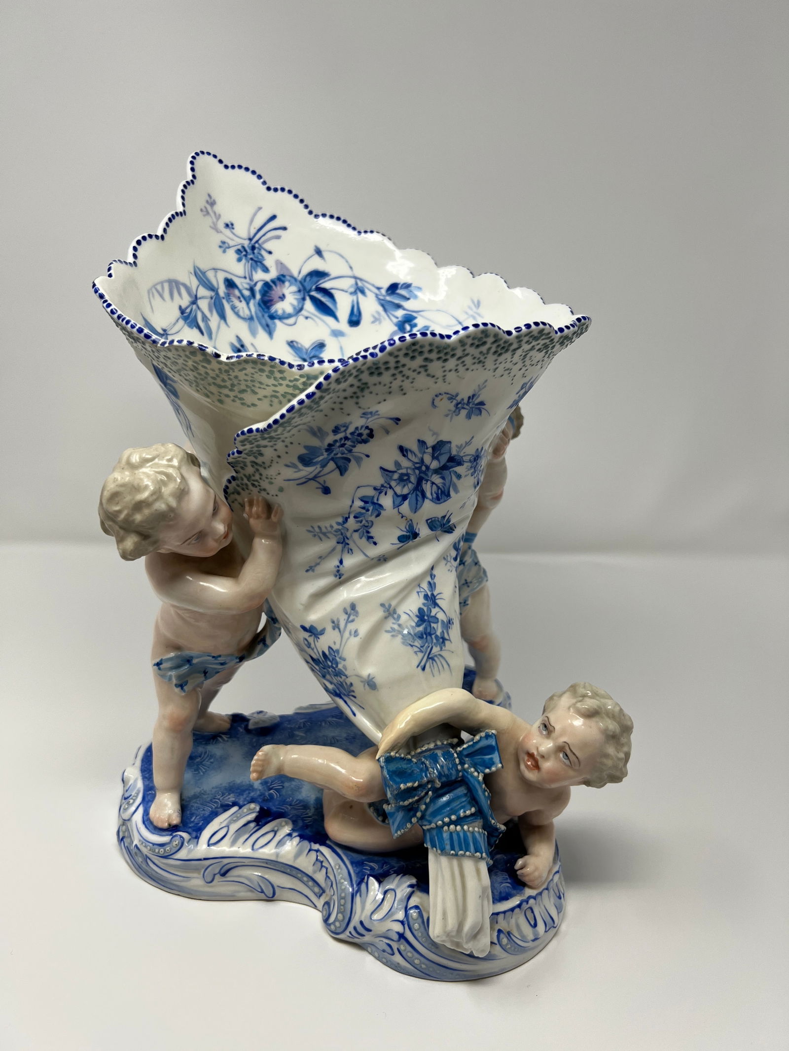 Antique Rococo-Revival Figural Spill Vase With Cherubs - 8