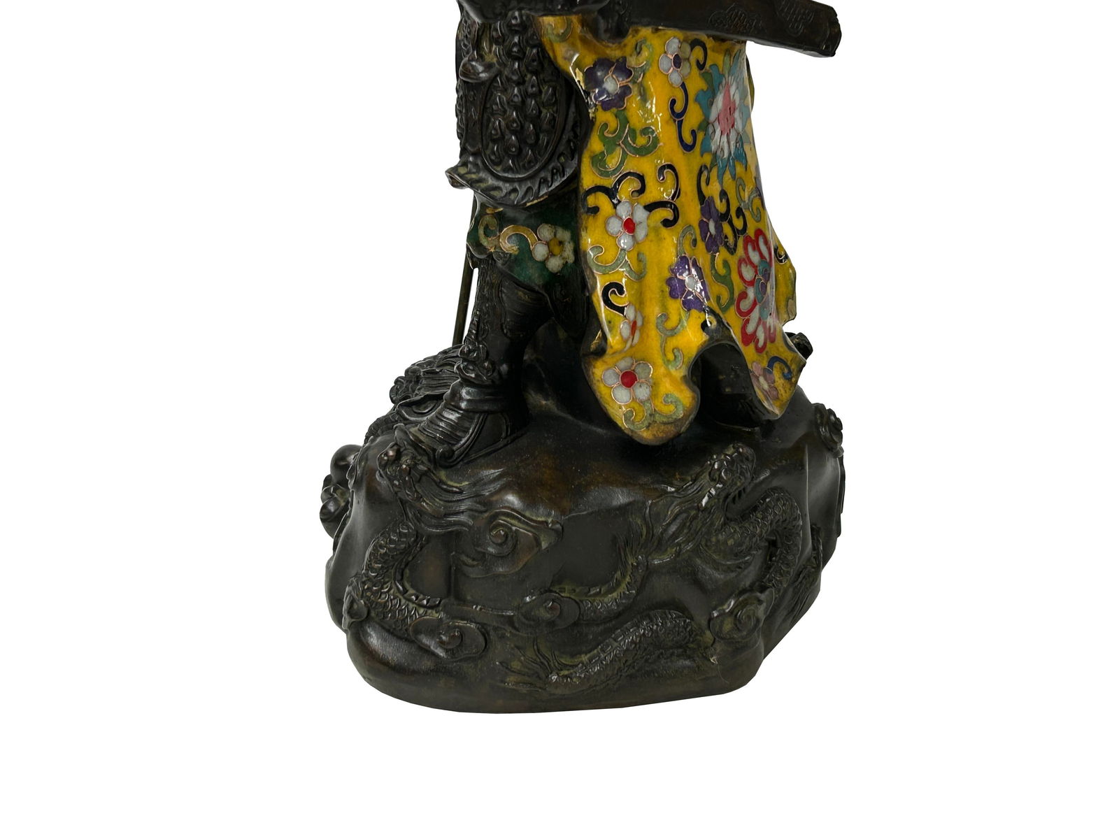 Vintage Cloisonne Yellow Enamel General Guan Yu Warrior Metal Statue - 12
