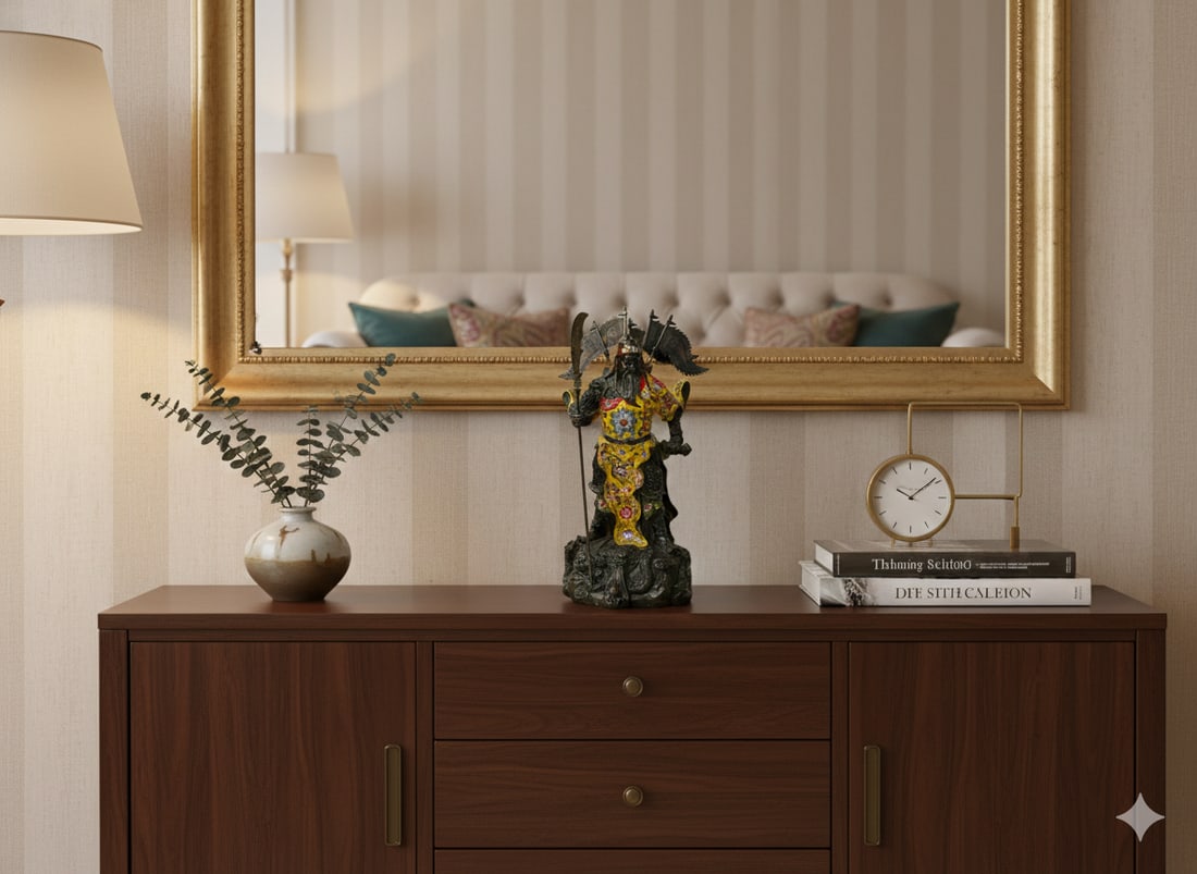 Vintage Cloisonne Yellow Enamel General Guan Yu Warrior Metal Statue - 18