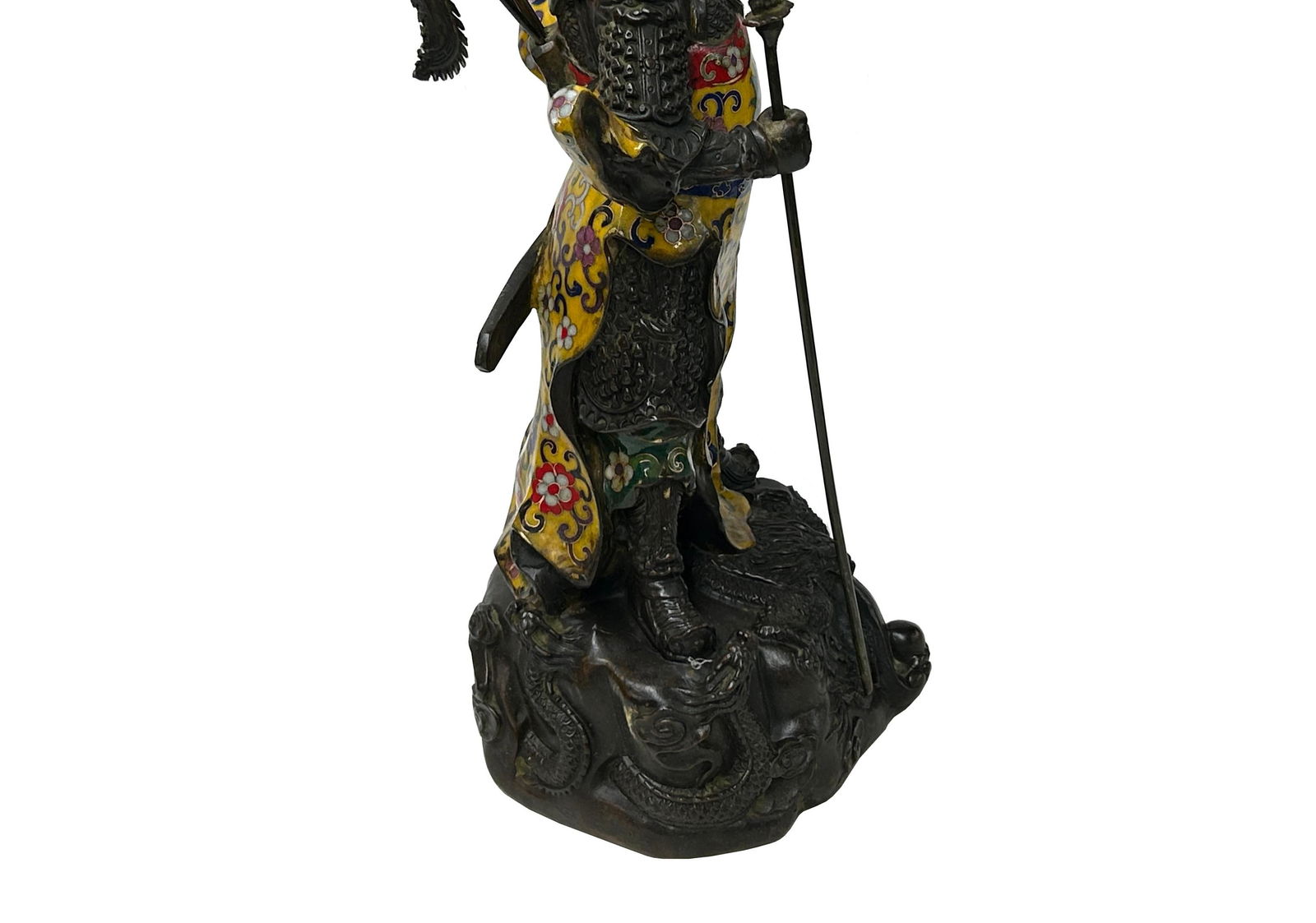 Vintage Cloisonne Yellow Enamel General Guan Yu Warrior Metal Statue - 9