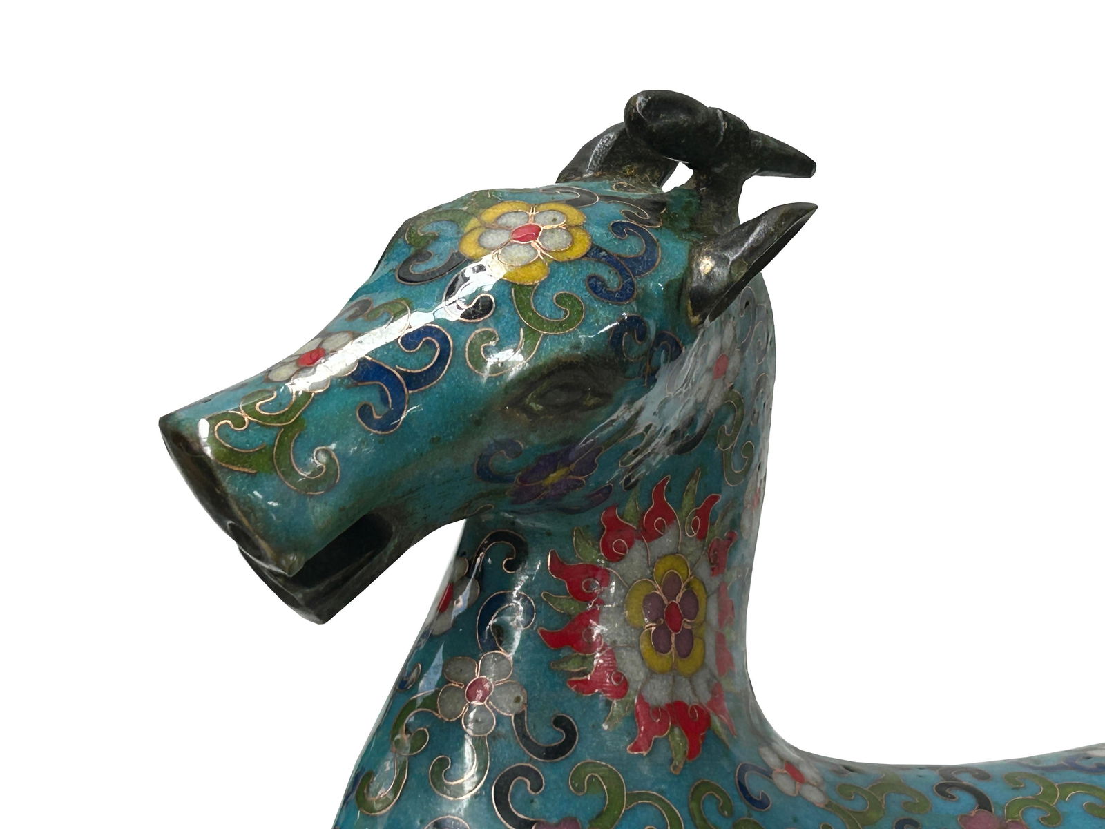 Chinese Turquoise Teal Enamel Galloping Horse Treading on a Flying Swallow Metal Figure - 11