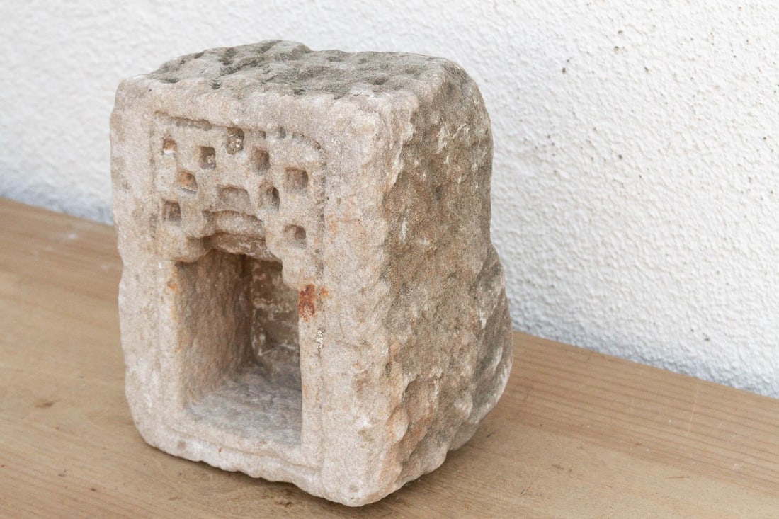 Geometric Stepped Arch, Antique Stone Niche - 3