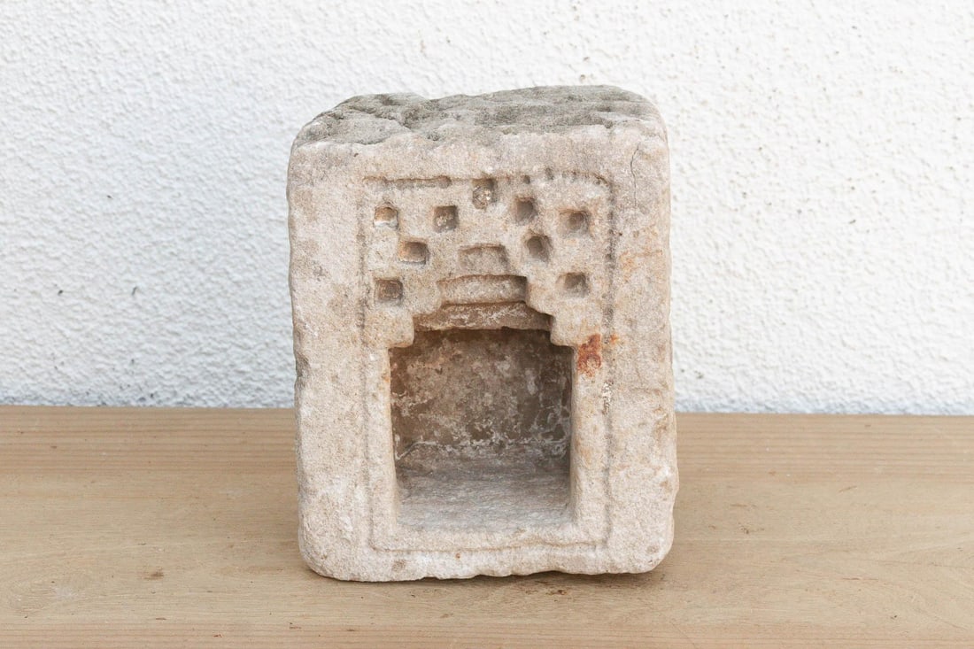 Geometric Stepped Arch, Antique Stone Niche - 5