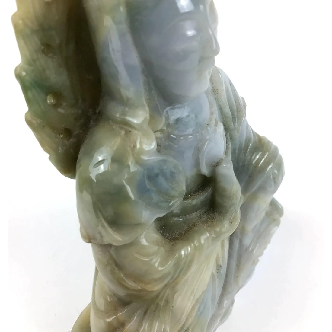 Solid Jade Hand Carved Sitting Goddess - 9