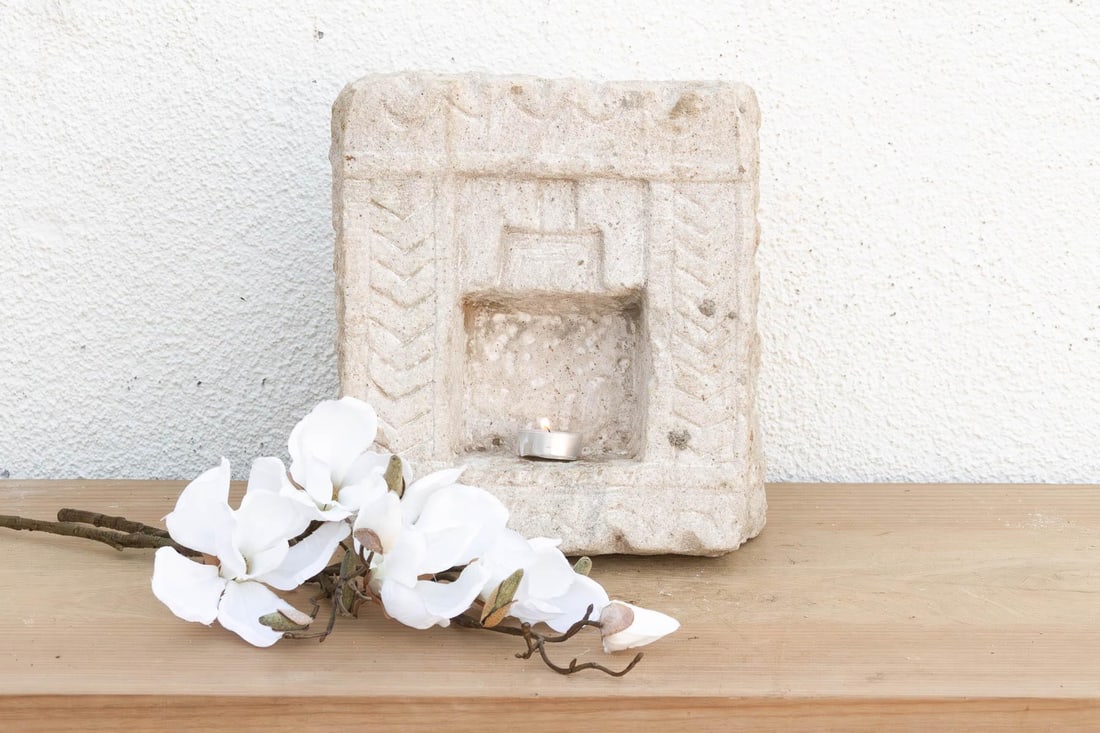 Bleached Carved Stone, Temple Antique Niche - 2