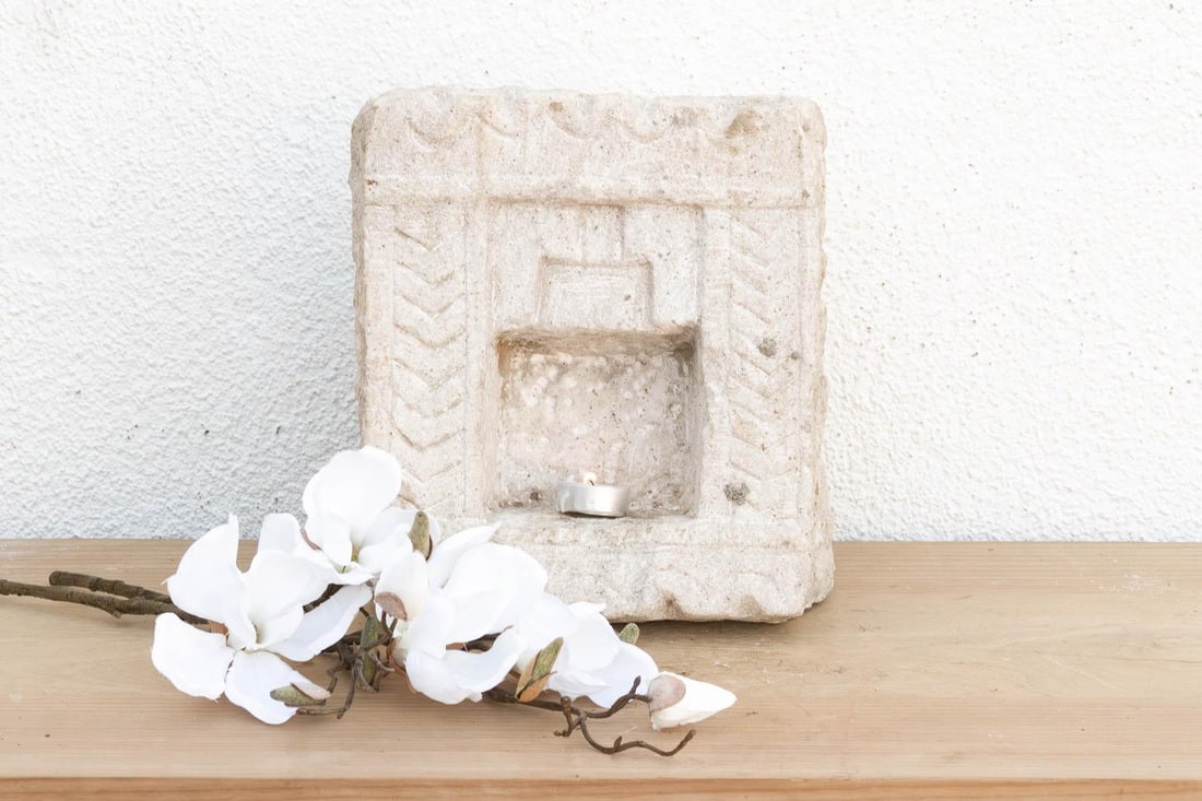 Bleached Carved Stone, Temple Antique Niche - 6