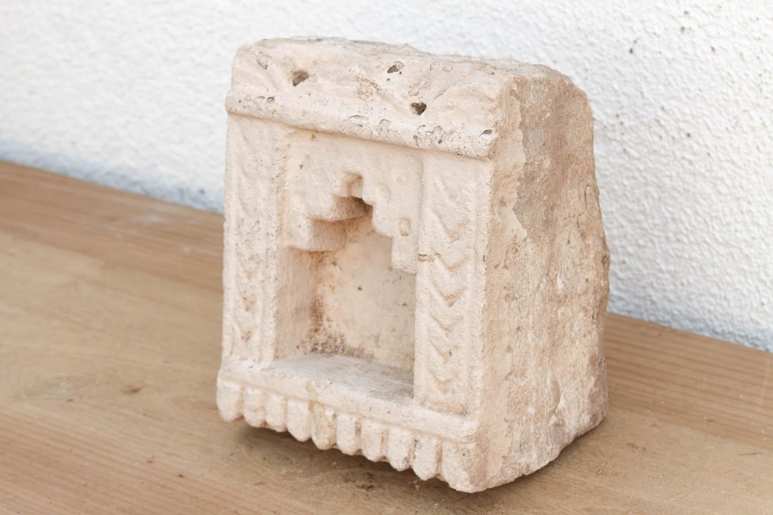 Chevron Pilasters, Antique Indian Stone Niche - 2