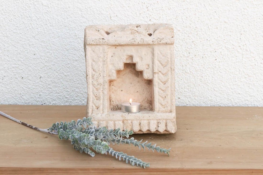 Chevron Pilasters, Antique Indian Stone Niche - 3