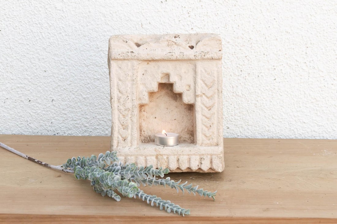 Chevron Pilasters, Antique Indian Stone Niche - 6