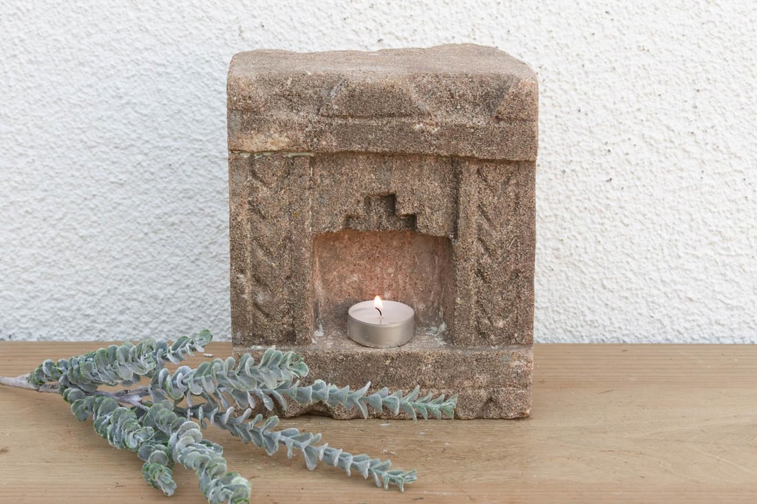 Earthy Gray Stone, Antique Indian Niche - 6