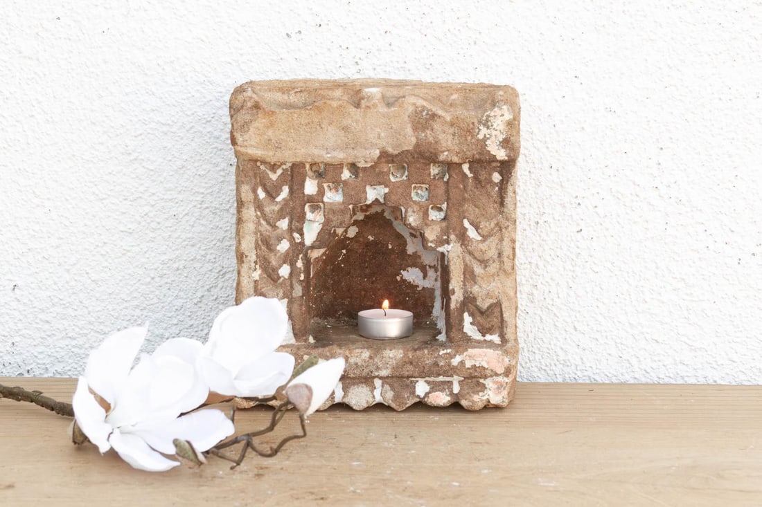 Antique Ziggurat Arch Indian Stone Niche - 6