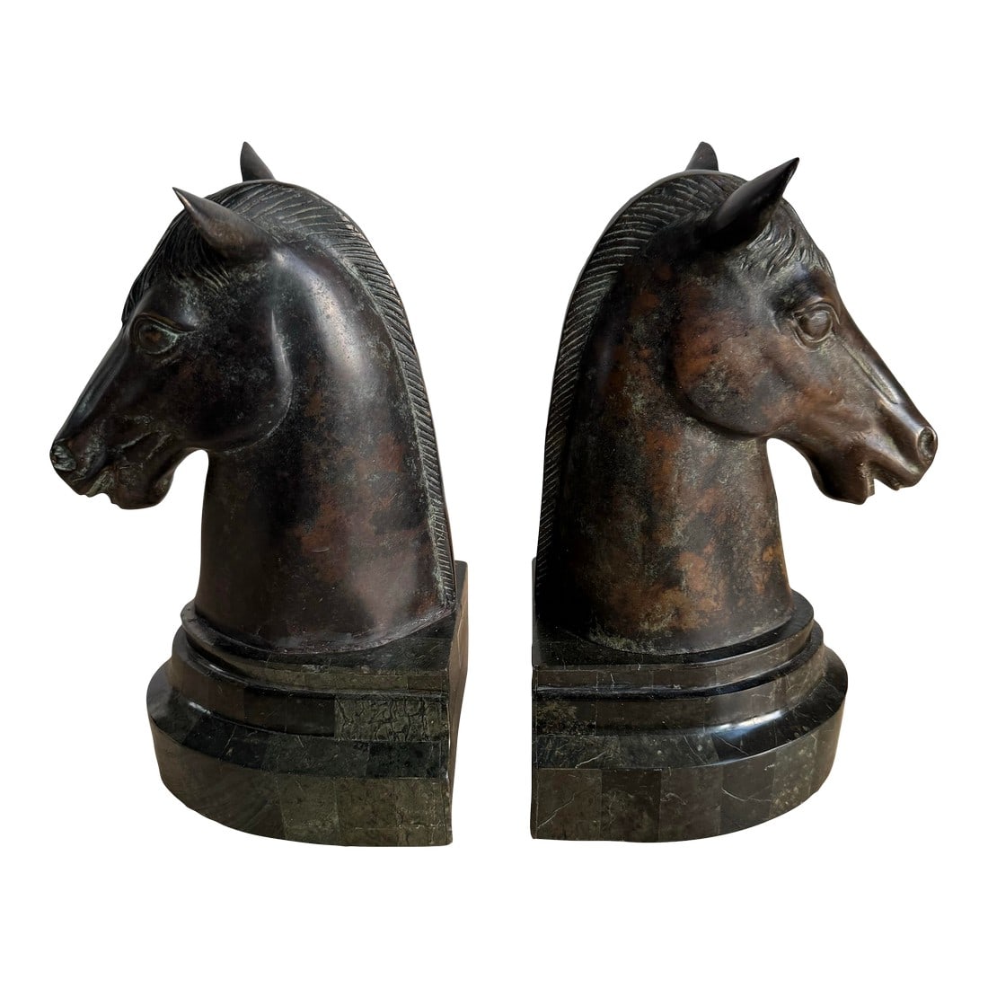 Vintage Maitland-Smith Horse Head Bookends on Tessellated Marble Bases (1 of 6)