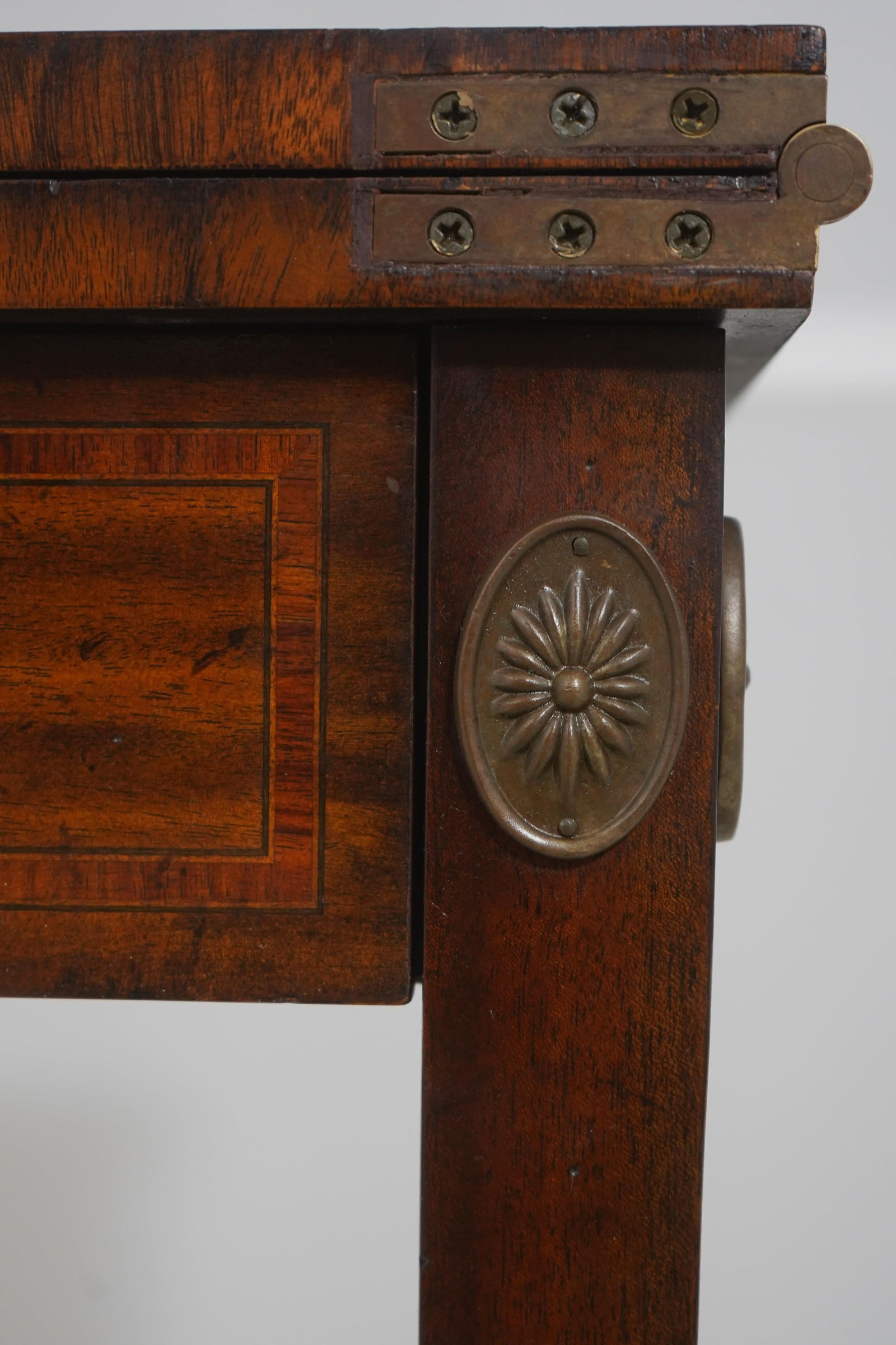 Maitland-Smith Two-Drawer Mahogany and Leather Flip-Top Game Table - 12