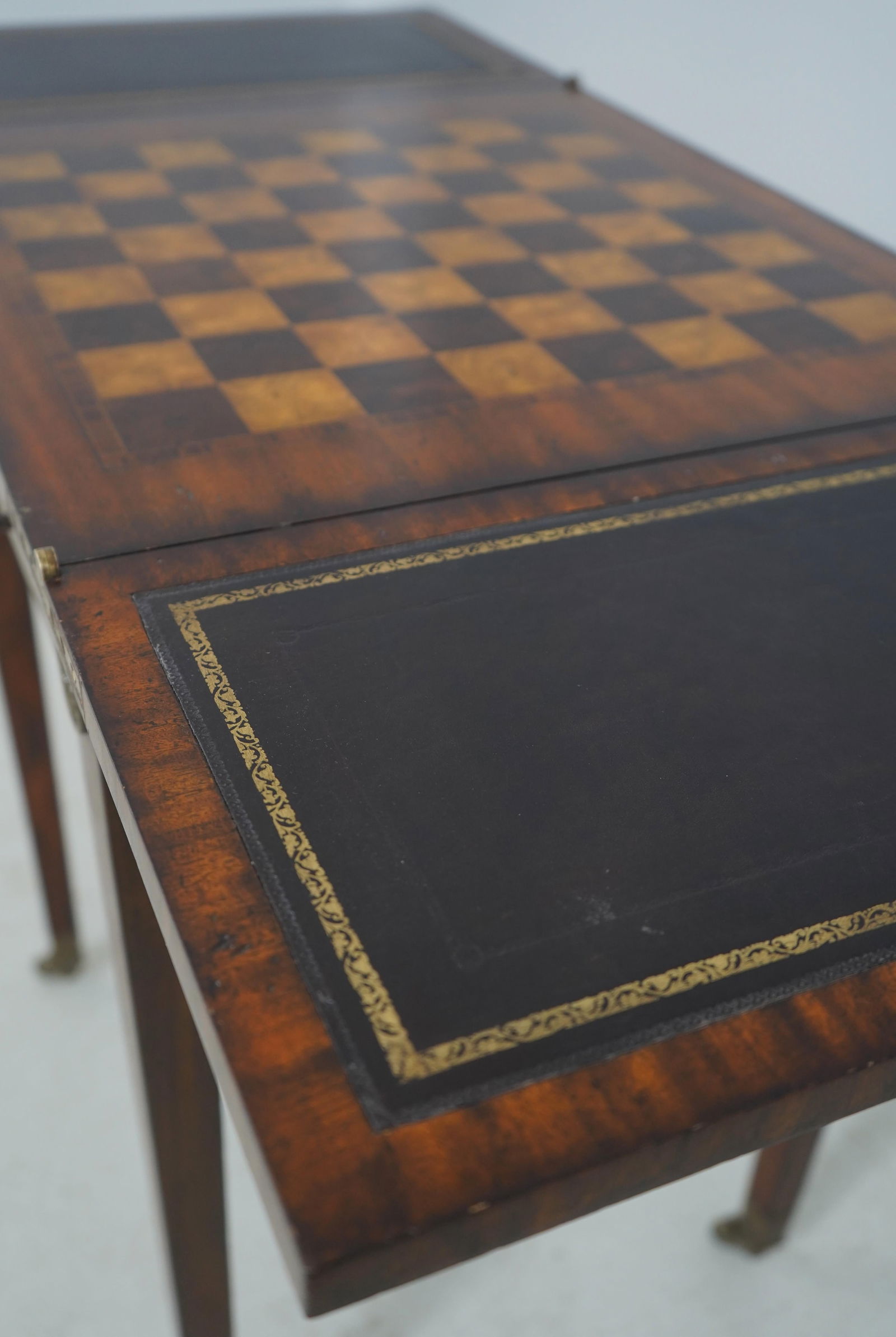 Maitland-Smith Two-Drawer Mahogany and Leather Flip-Top Game Table - 15