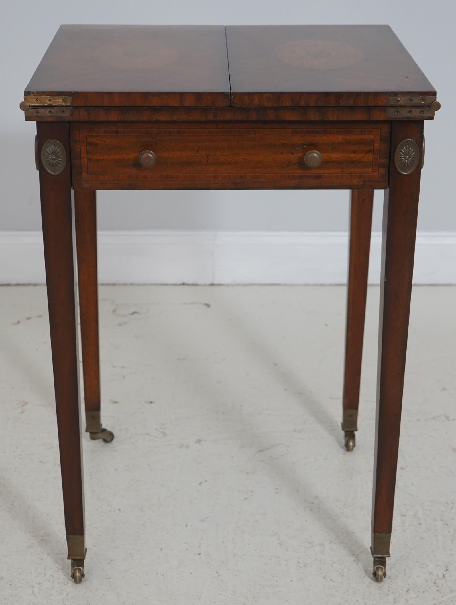 Maitland-Smith Two-Drawer Mahogany and Leather Flip-Top Game Table - 2