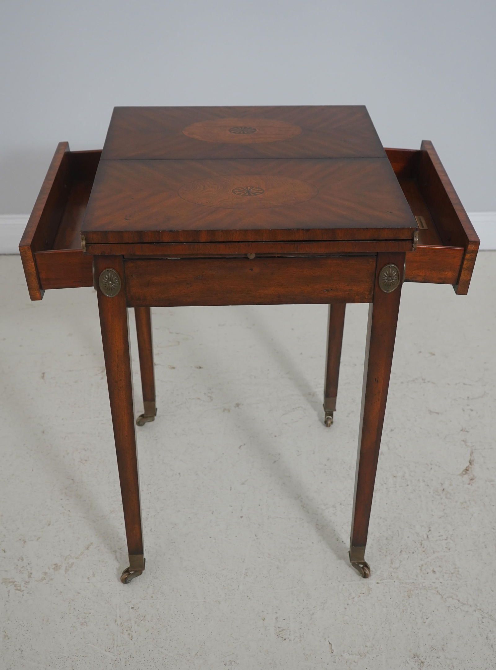 Maitland-Smith Two-Drawer Mahogany and Leather Flip-Top Game Table - 4