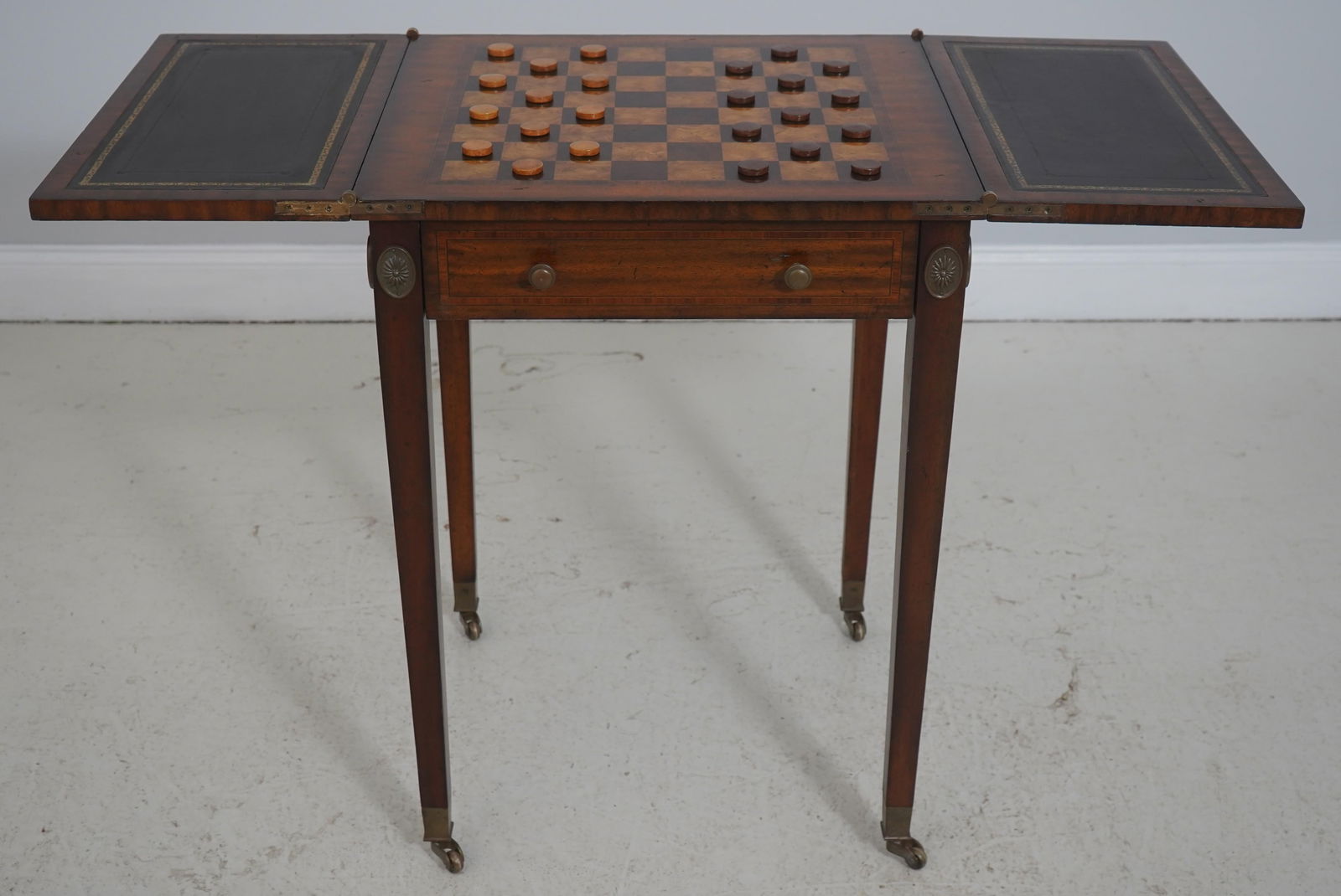 Maitland-Smith Two-Drawer Mahogany and Leather Flip-Top Game Table - 5