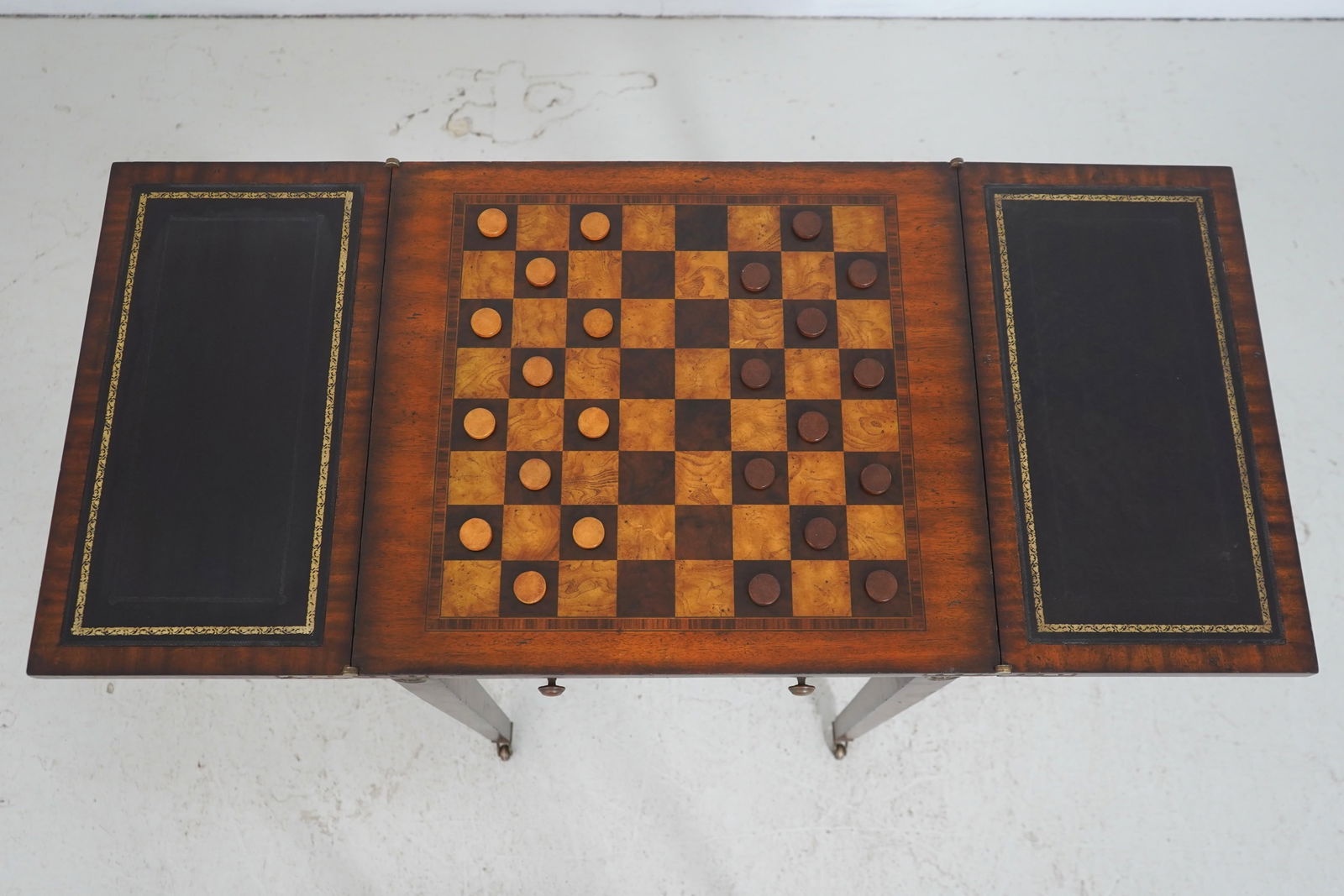 Maitland-Smith Two-Drawer Mahogany and Leather Flip-Top Game Table - 6