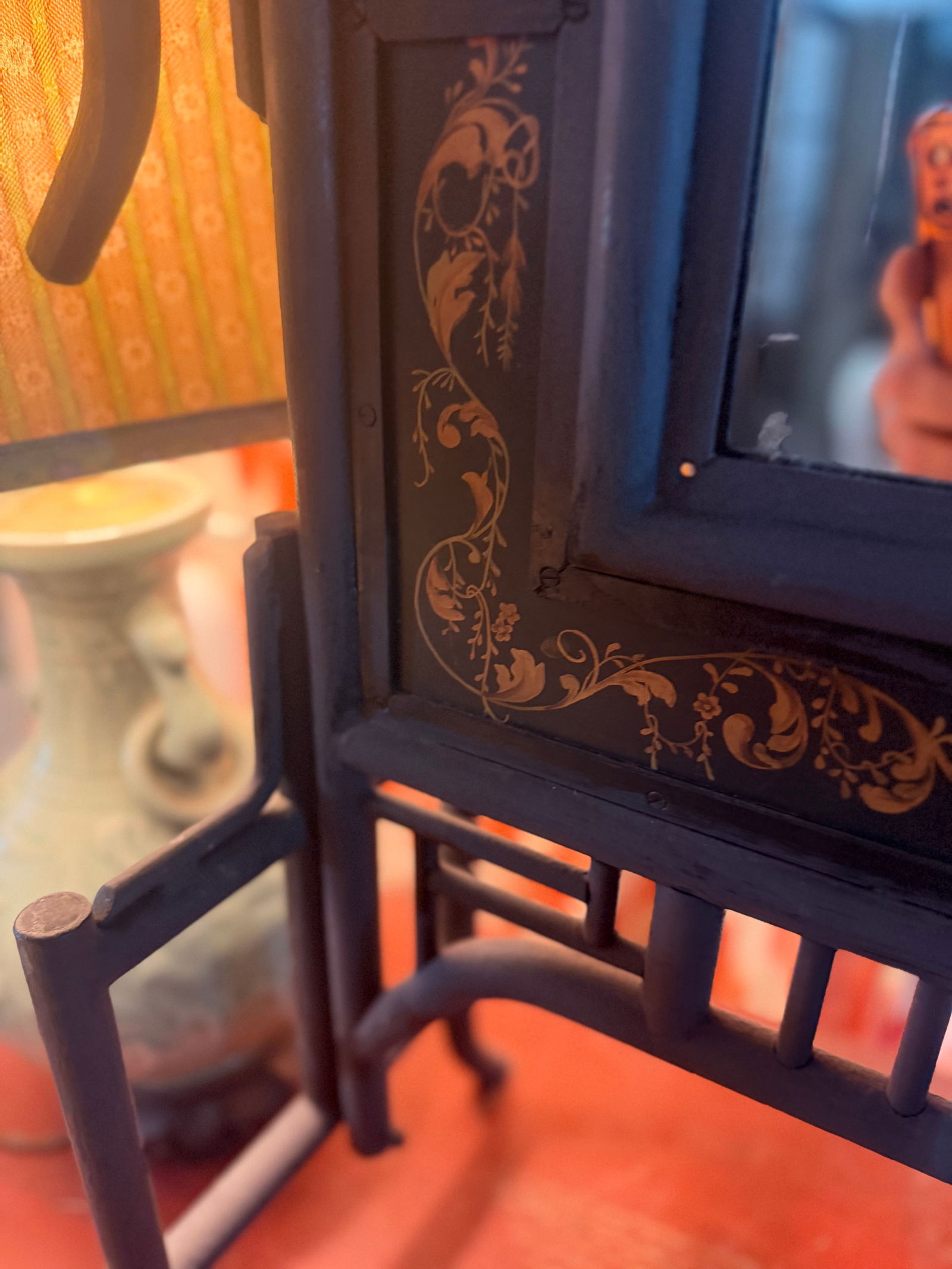 1960s Wrought Iron Chinoiserie Mirrored Fire Screen - 10