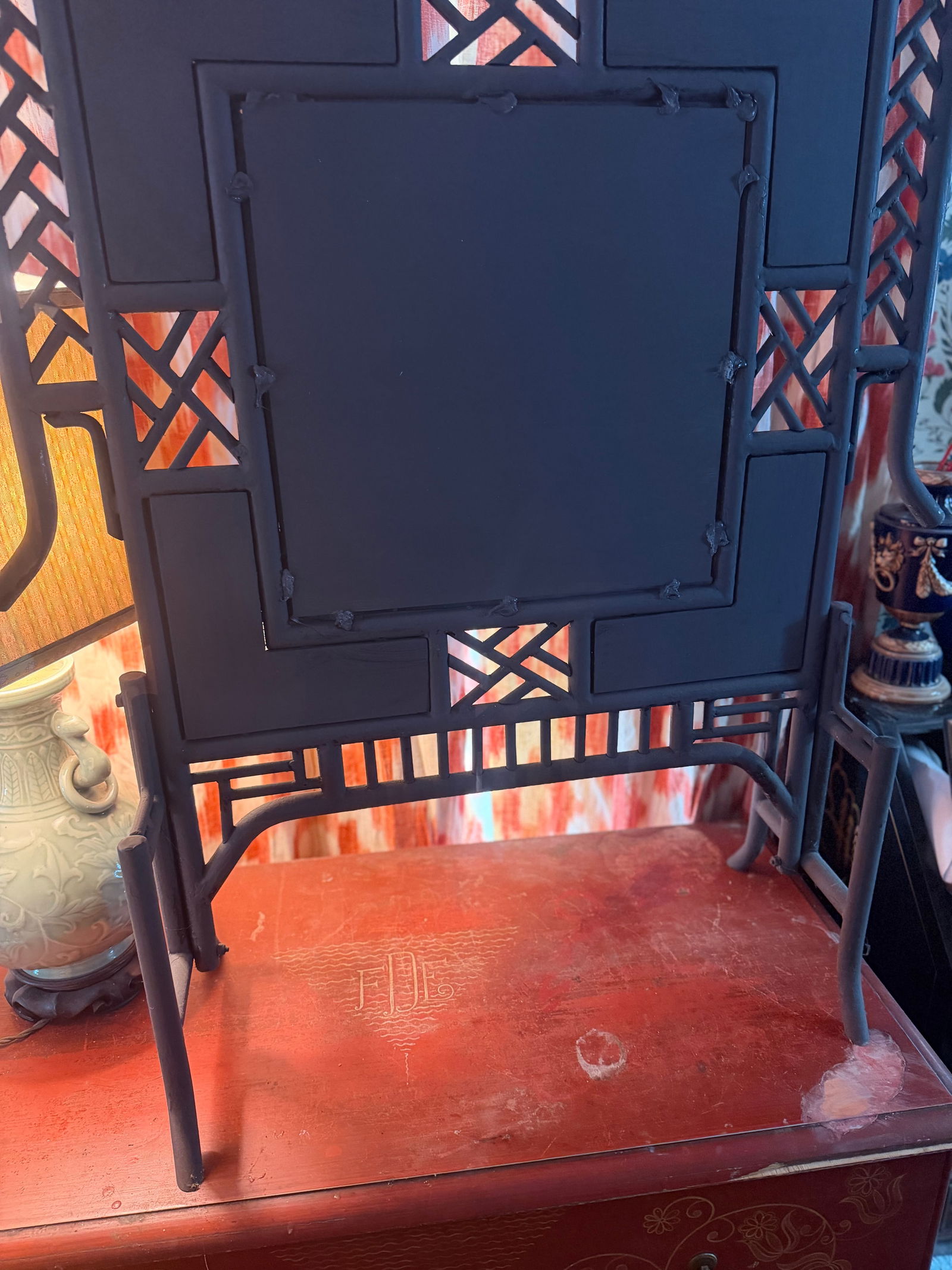 1960s Wrought Iron Chinoiserie Mirrored Fire Screen - 11