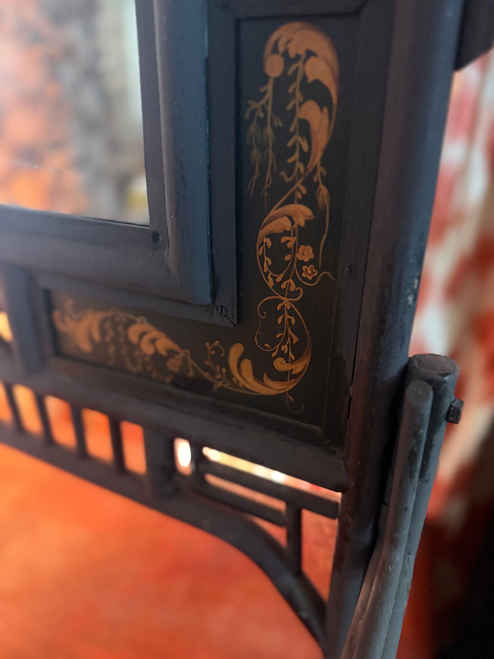 1960s Wrought Iron Chinoiserie Mirrored Fire Screen - 2