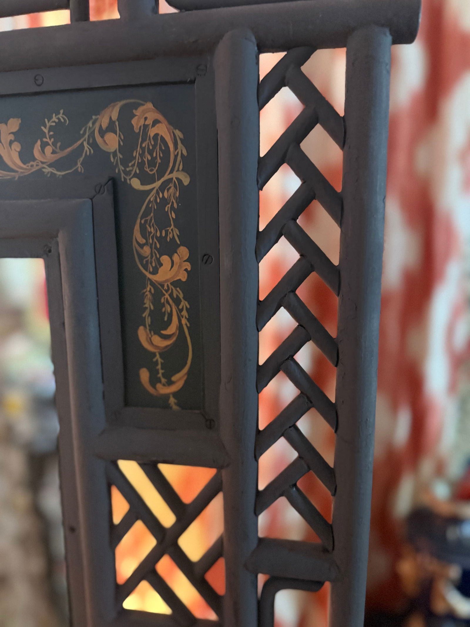 1960s Wrought Iron Chinoiserie Mirrored Fire Screen - 7