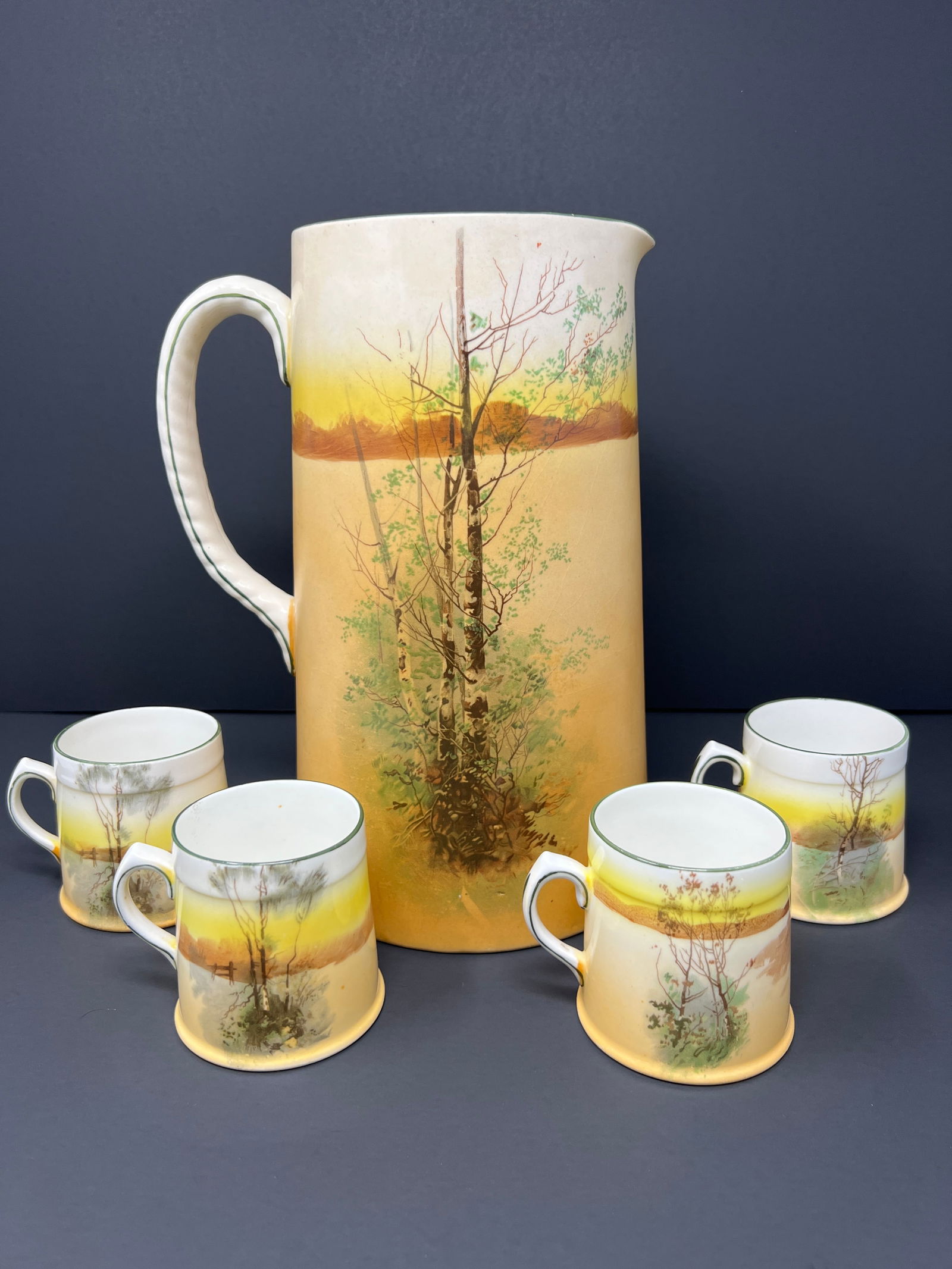 Antique Royal Dalton Hand Painted Hunting Scene Chocolate Set 14-PCS Circa 1905 Poet Core - 3