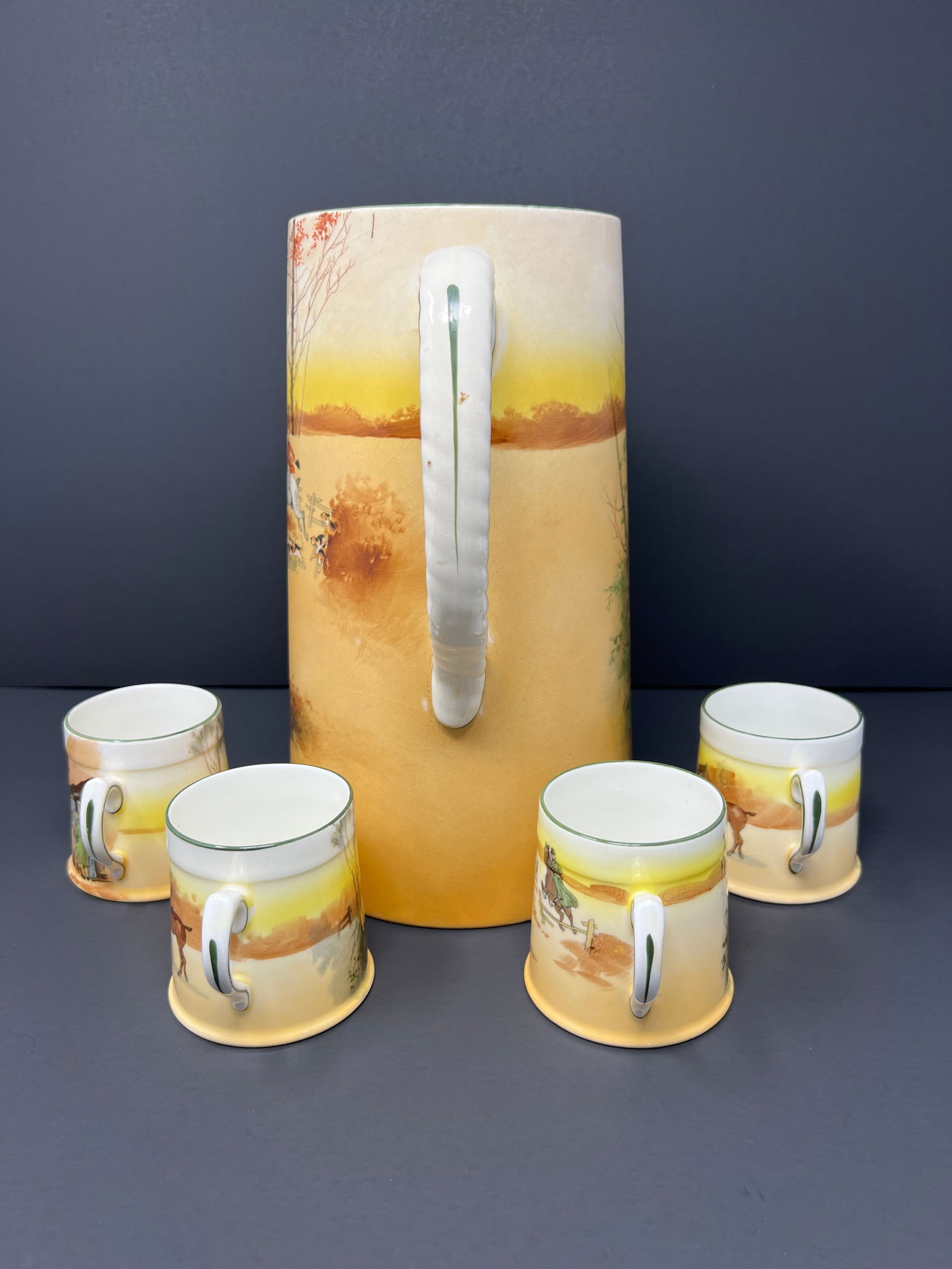 Antique Royal Dalton Hand Painted Hunting Scene Chocolate Set 14-PCS Circa 1905 Poet Core - 4