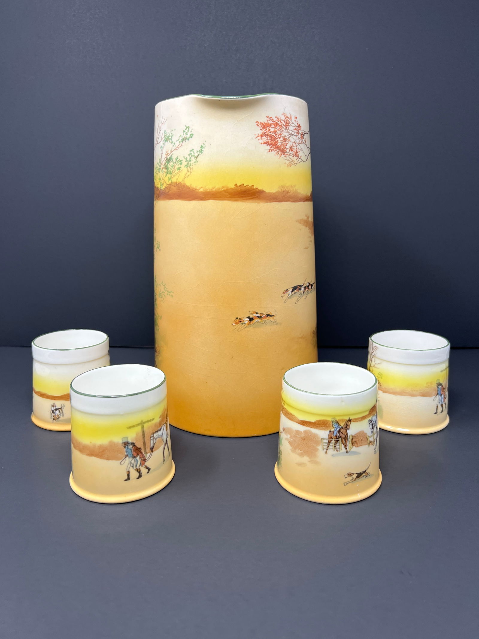 Antique Royal Dalton Hand Painted Hunting Scene Chocolate Set 14-PCS Circa 1905 Poet Core - 5