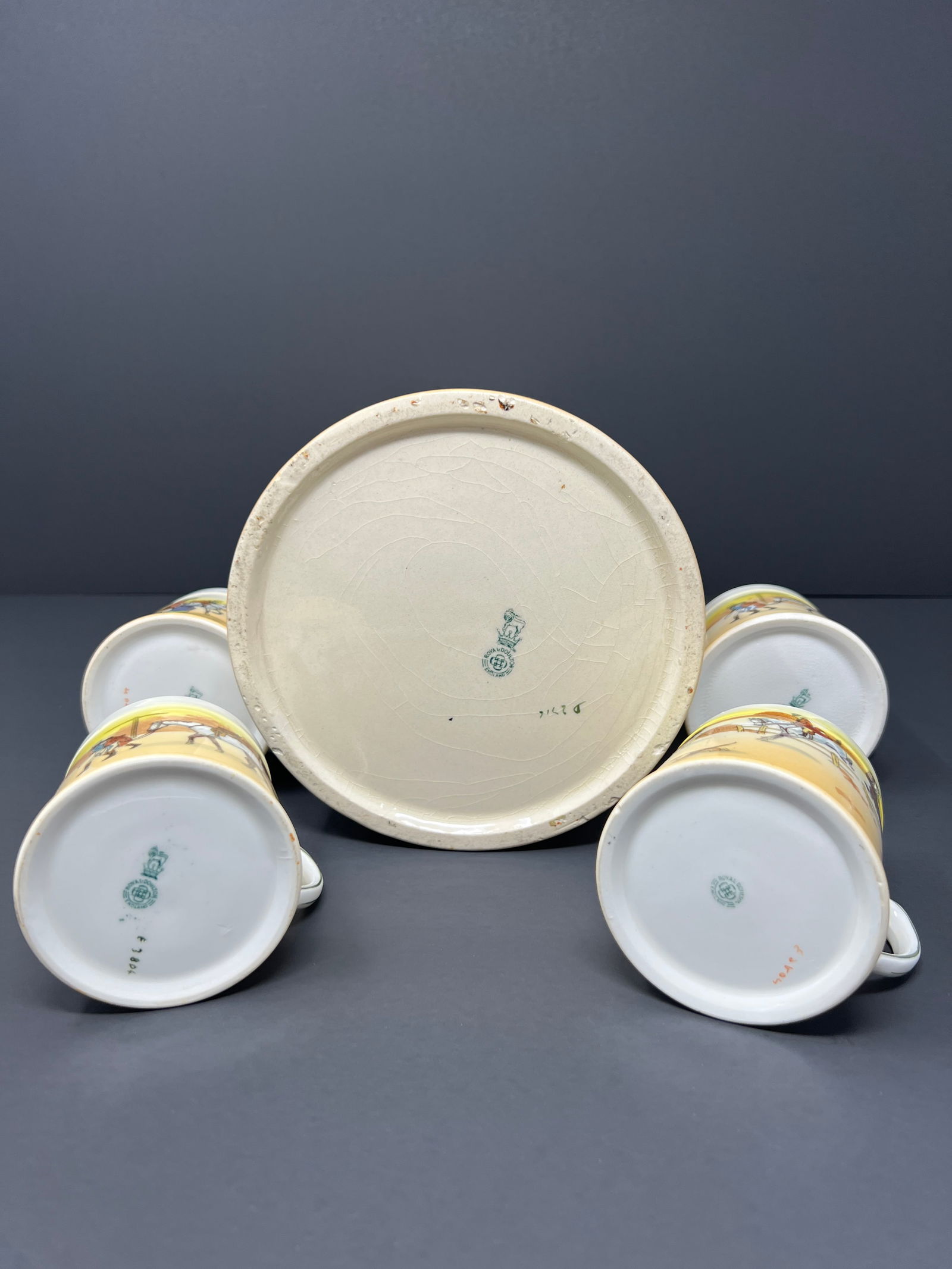 Antique Royal Dalton Hand Painted Hunting Scene Chocolate Set 14-PCS Circa 1905 Poet Core - 6