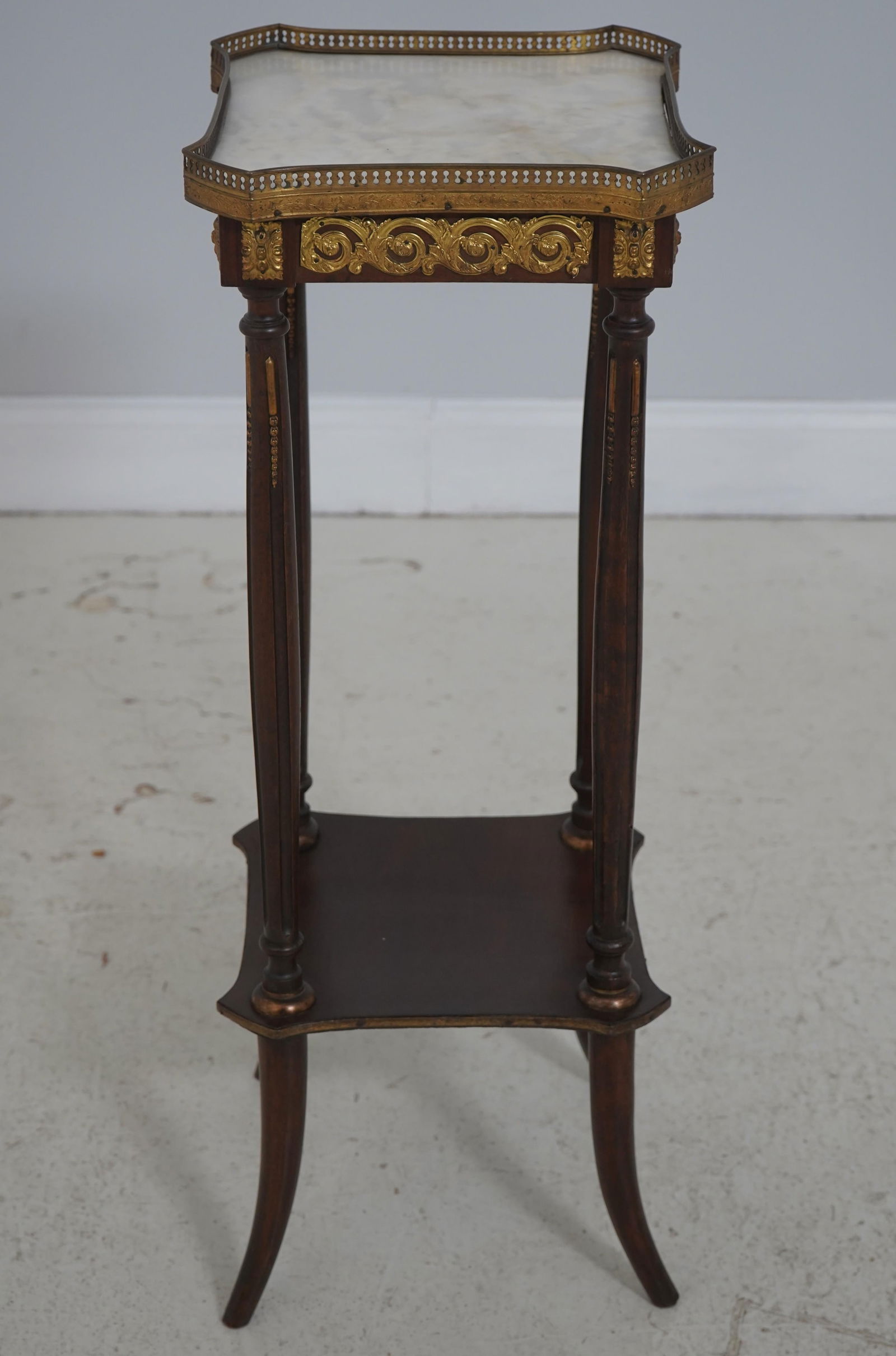 Vintage French Louis XVI Marble Top and Brass Lamp Table Plant Stand - 2