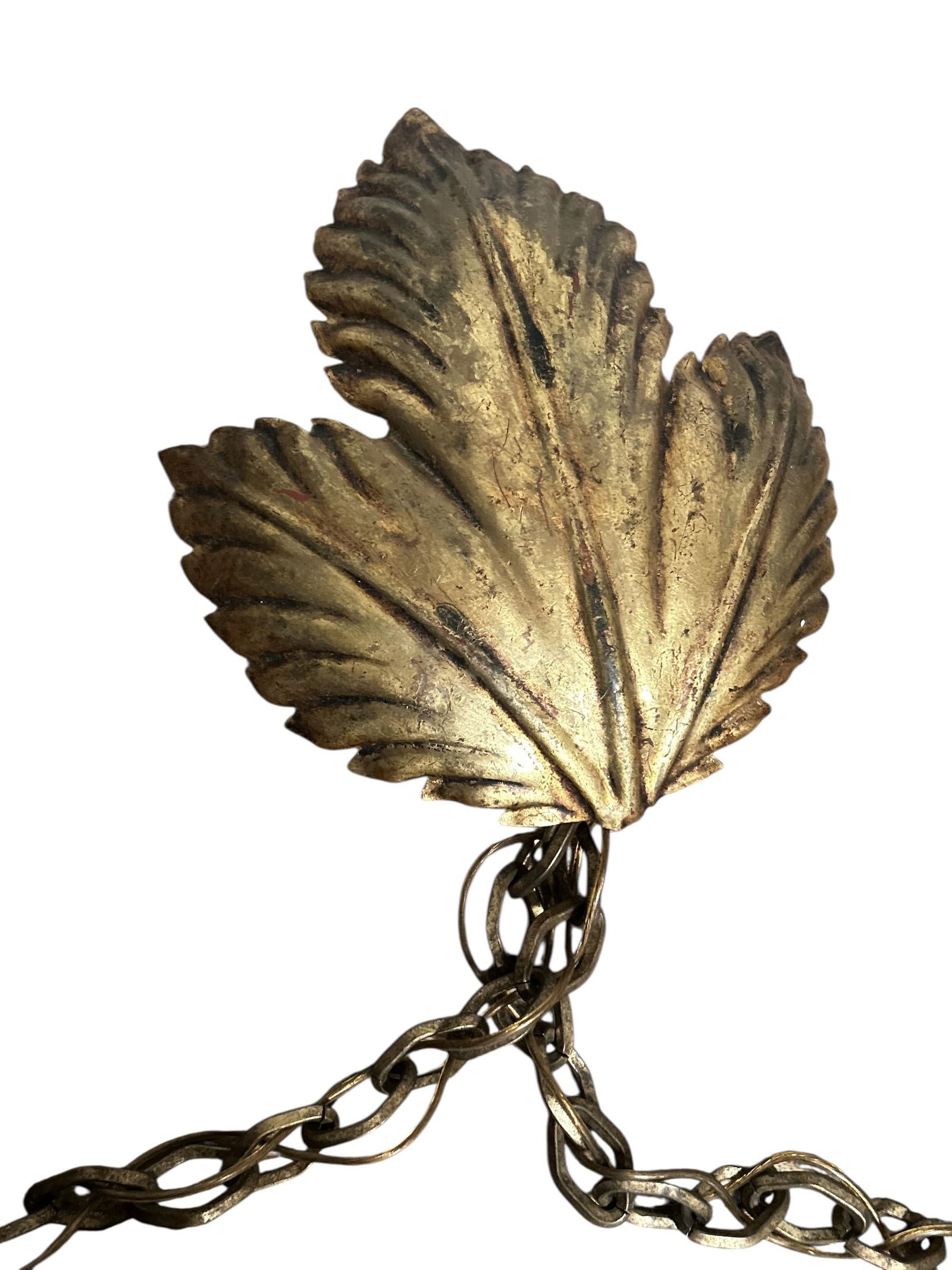 1950's Mid Century Italian Gold Gilt Three Leaf Light Wall Sconce Swag Lamp - 3