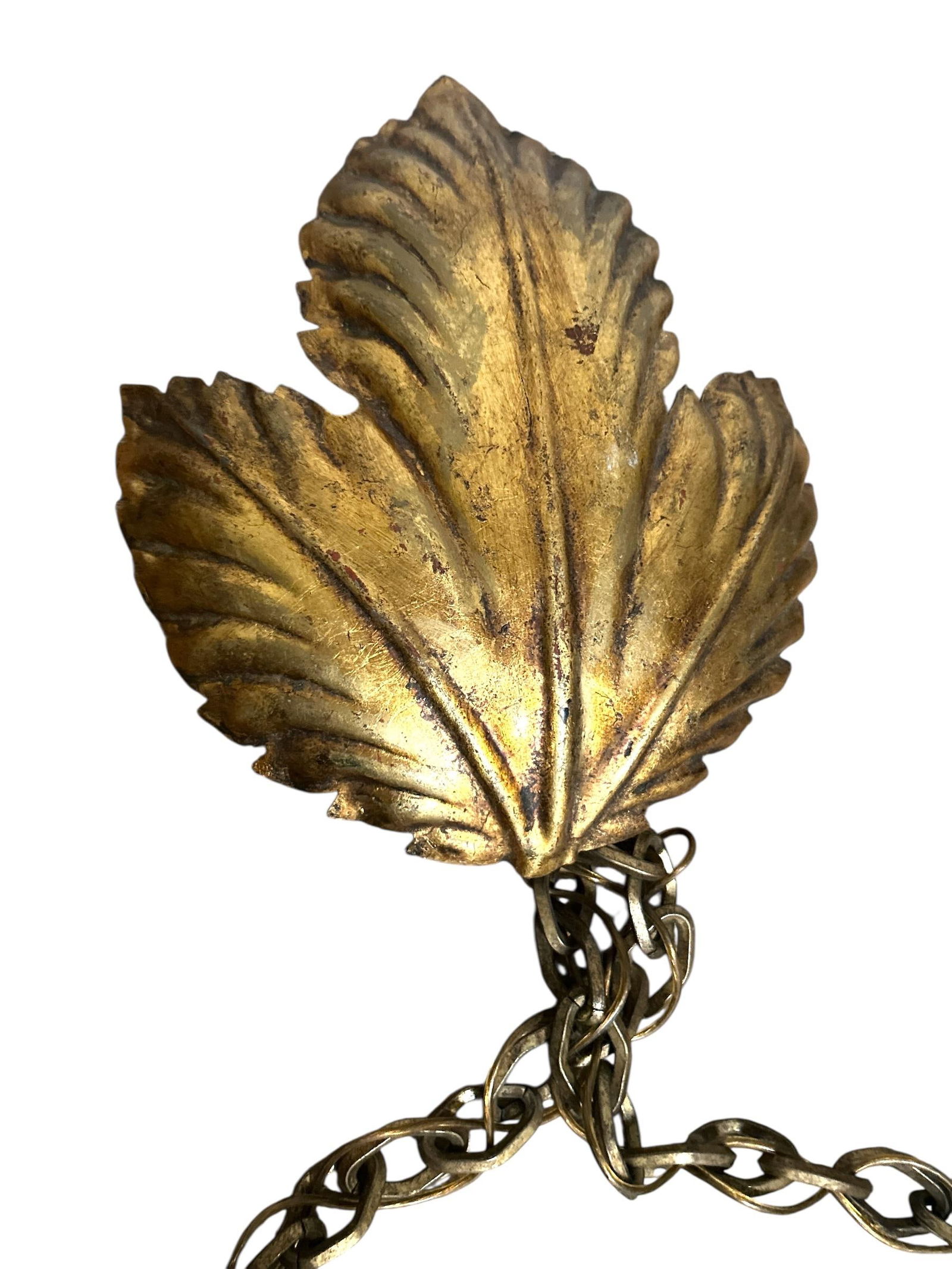 1950's Mid Century Italian Gold Gilt Three Leaf Light Wall Sconce Swag Lamp - 4