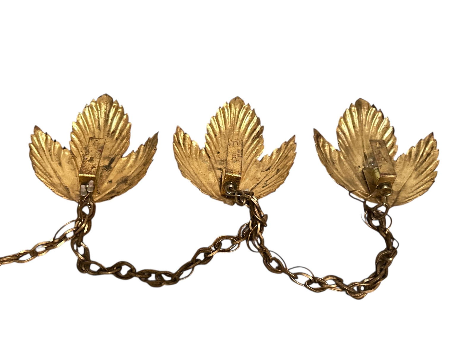 1950's Mid Century Italian Gold Gilt Three Leaf Light Wall Sconce Swag Lamp - 6