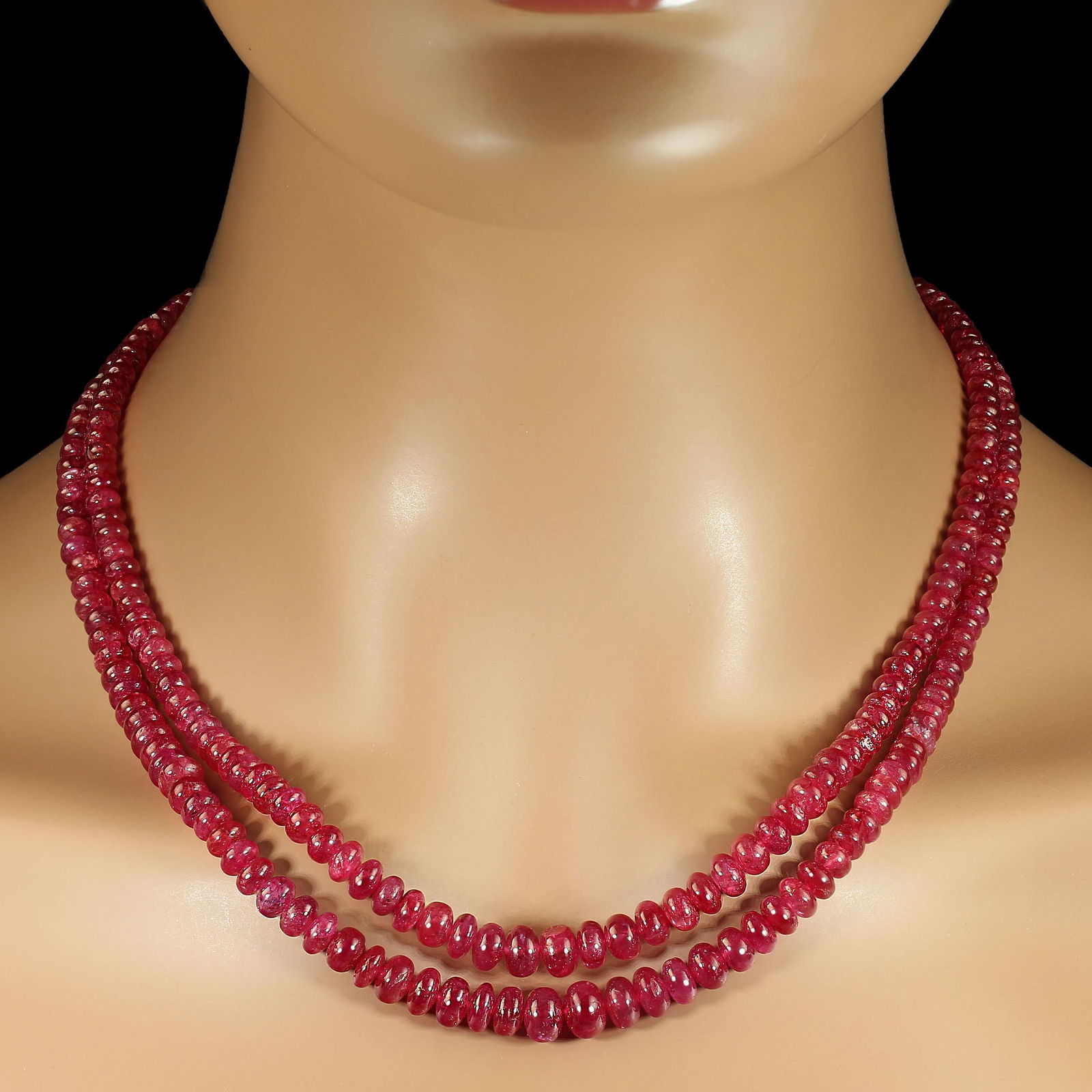 Ajd Two Strand Graduated Glowing Ruby Rondel Necklace - 2