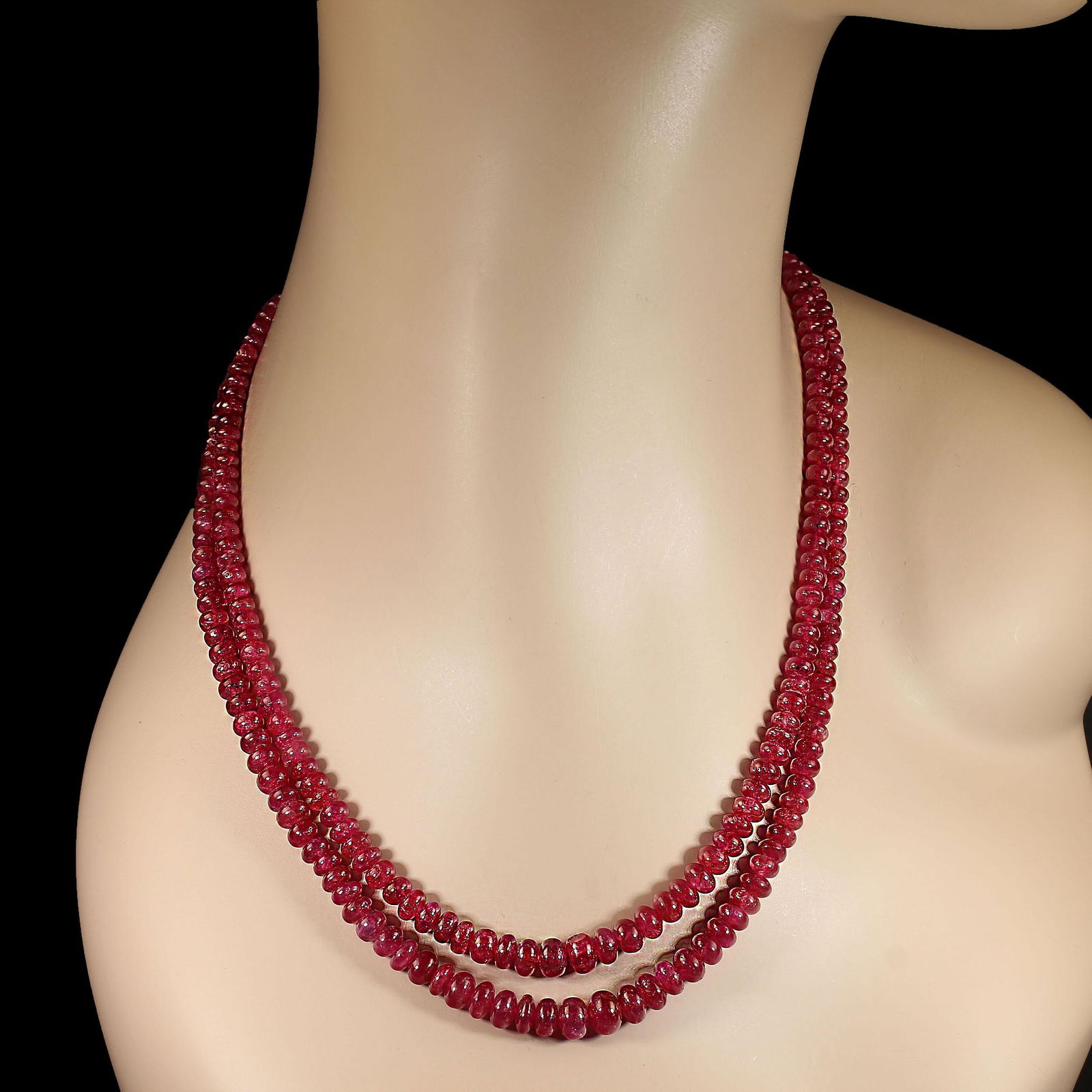 Ajd Two Strand Graduated Glowing Ruby Rondel Necklace - 4