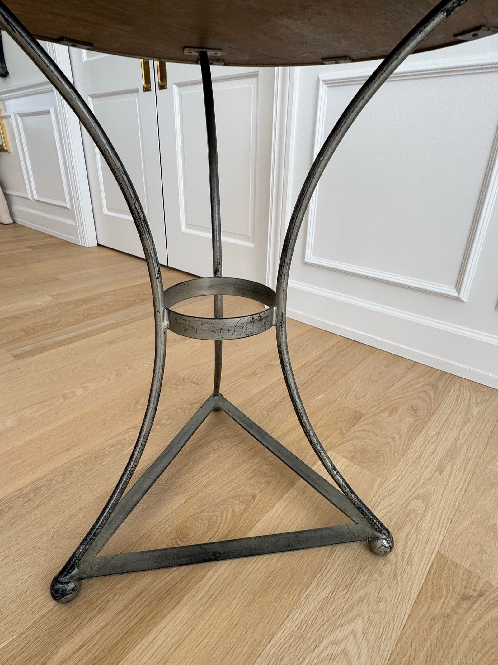 1940s French Silver Iron & Etched Mirror Guéridon Side Table, 28"³ - 2