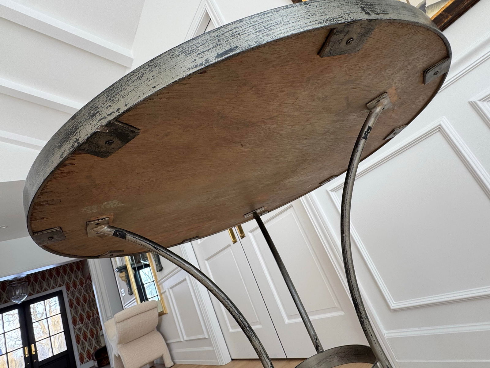 1940s French Silver Iron & Etched Mirror Guéridon Side Table, 28"³ - 3