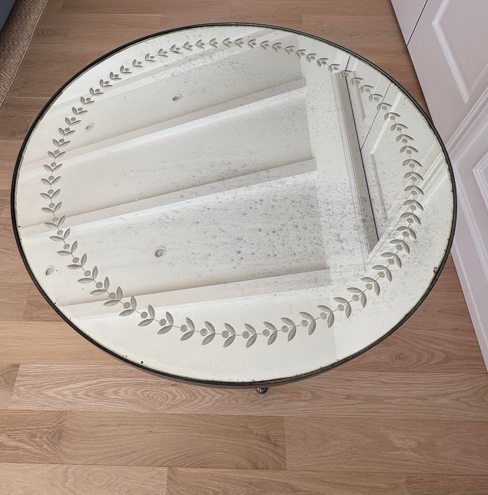 1940s French Silver Iron & Etched Mirror Guéridon Side Table, 28"³ - 5