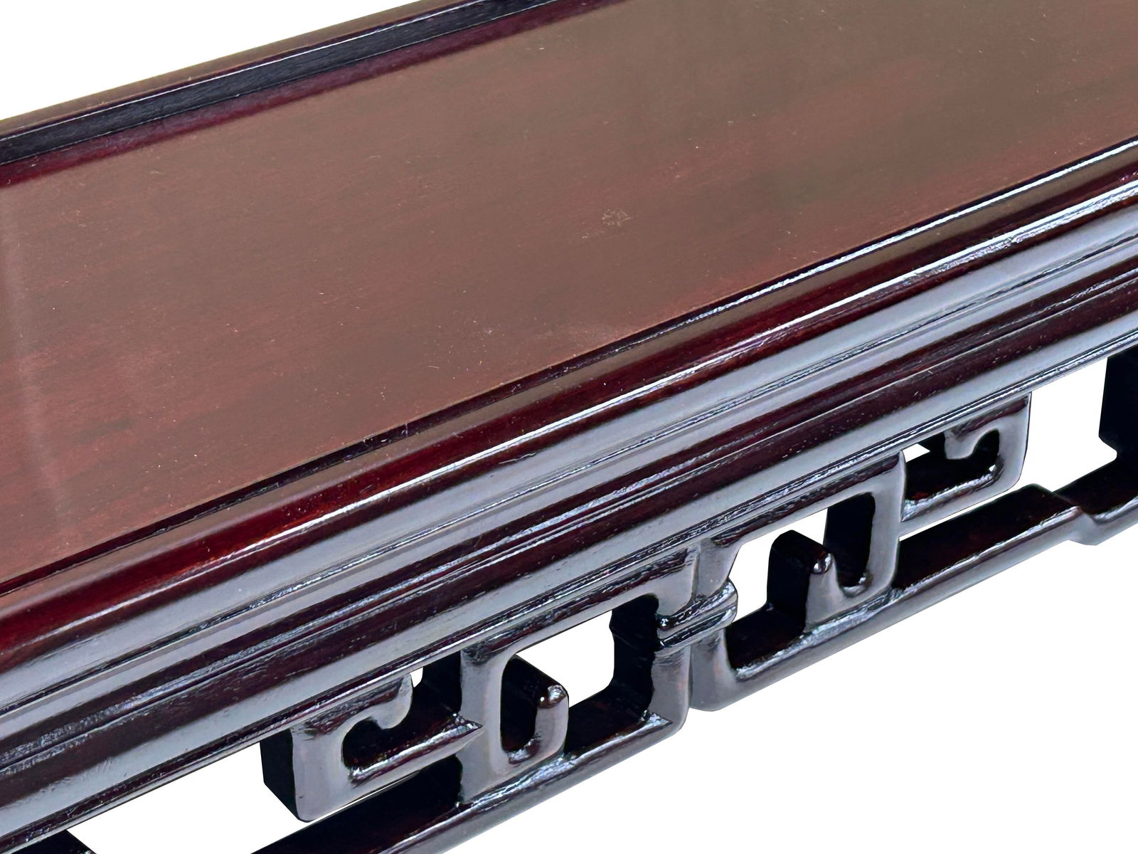 Dark Brown Stained Oriental Geometric Rectangular Display Table Stand - 11