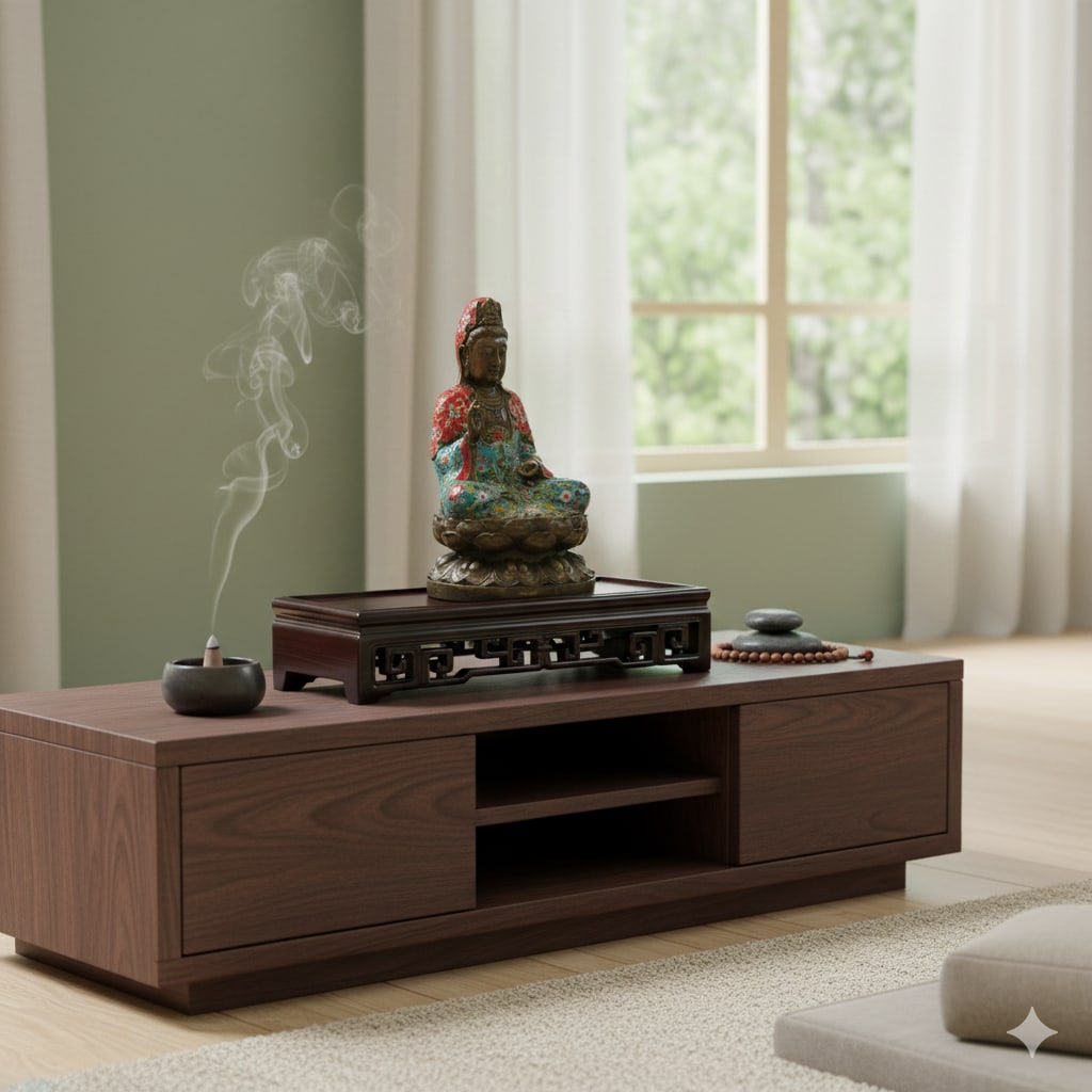 Dark Brown Stained Oriental Geometric Rectangular Display Table Stand - 12