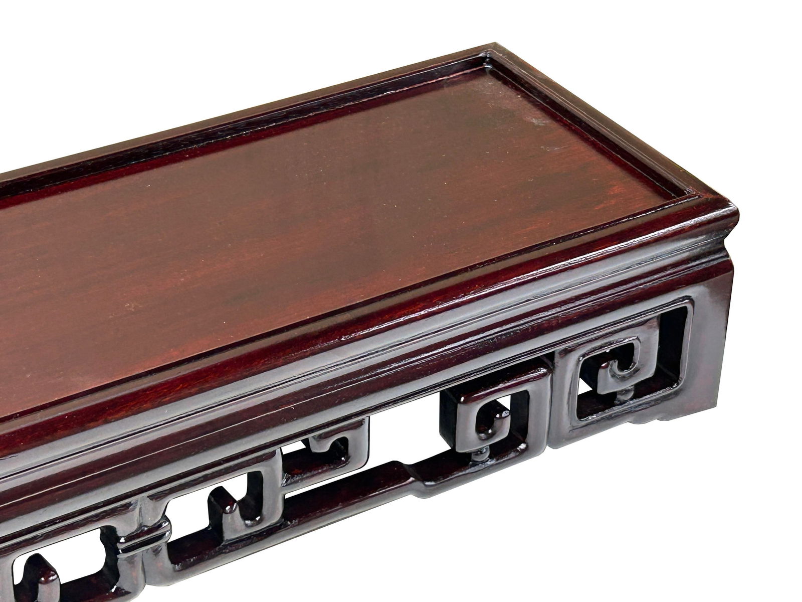 Dark Brown Stained Oriental Geometric Rectangular Display Table Stand - 7